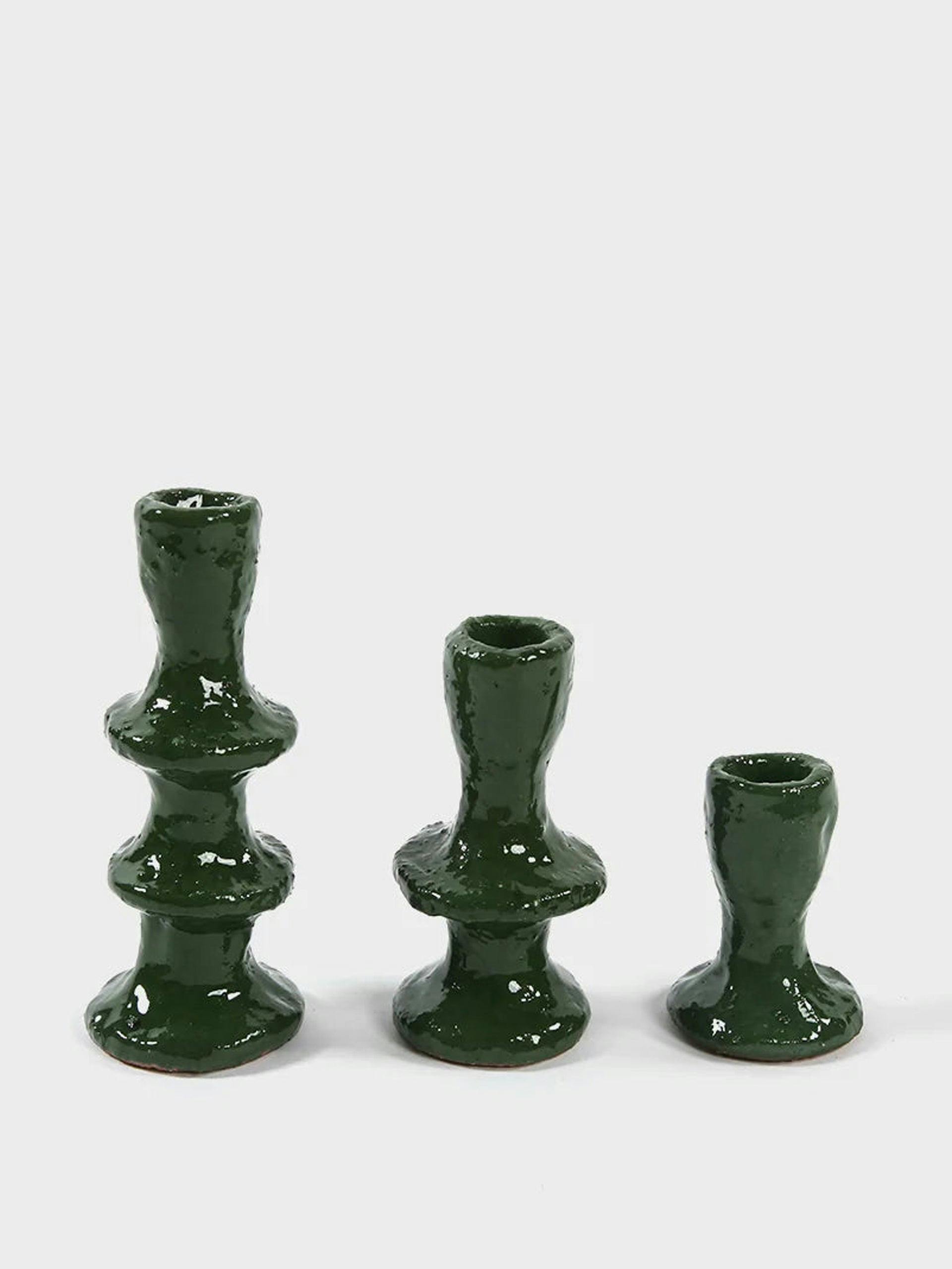 Wonky candlestick in moss green