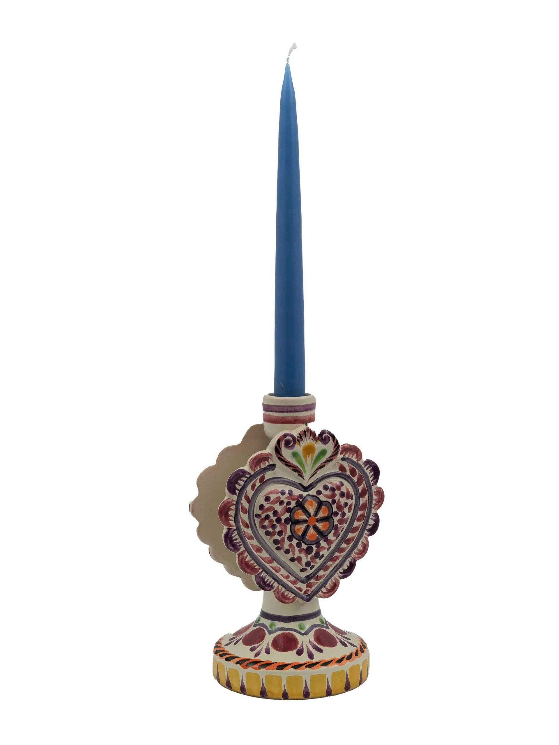 Pink and purple heart candlestick