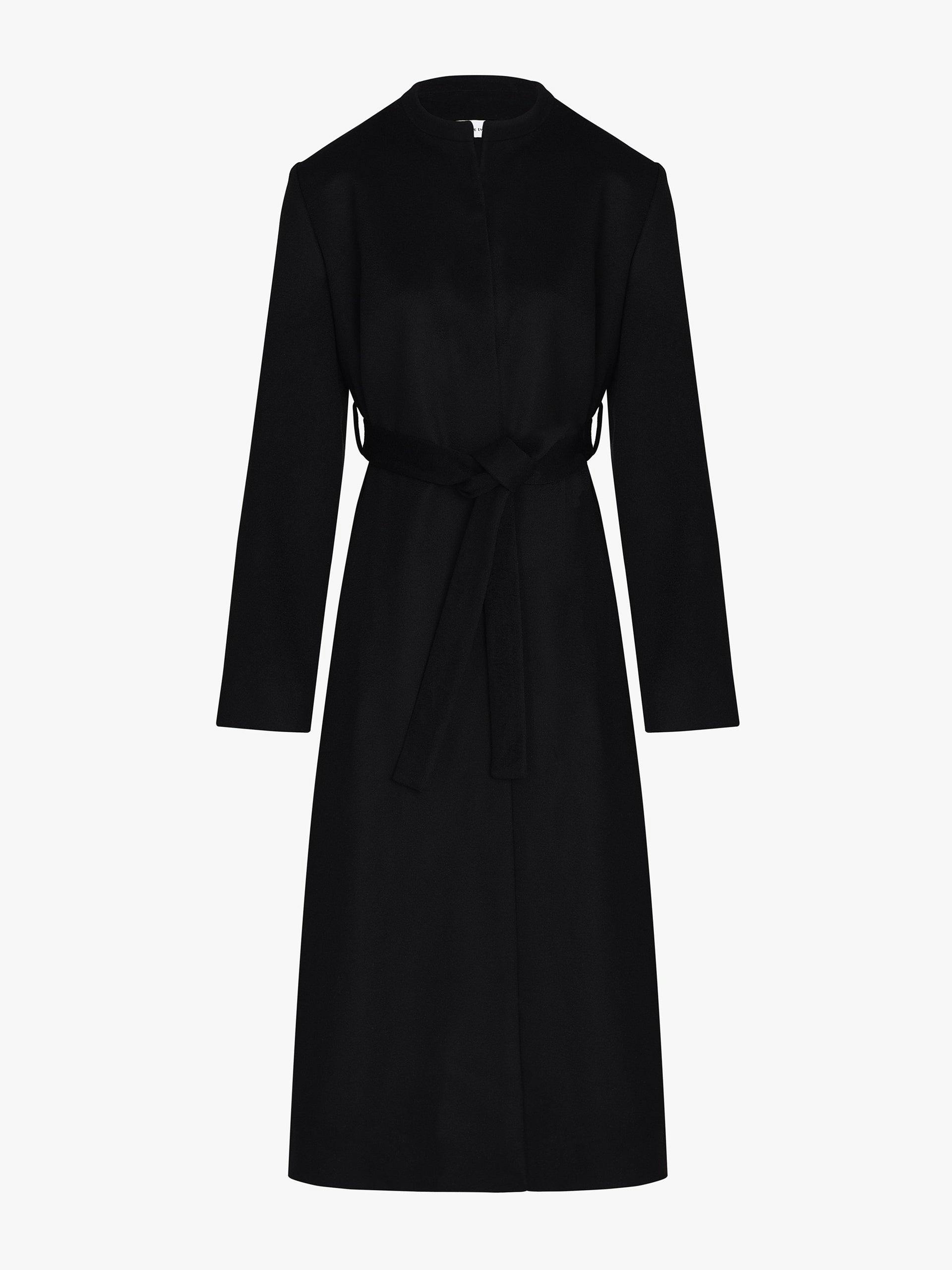 Black belted long cashmere coat