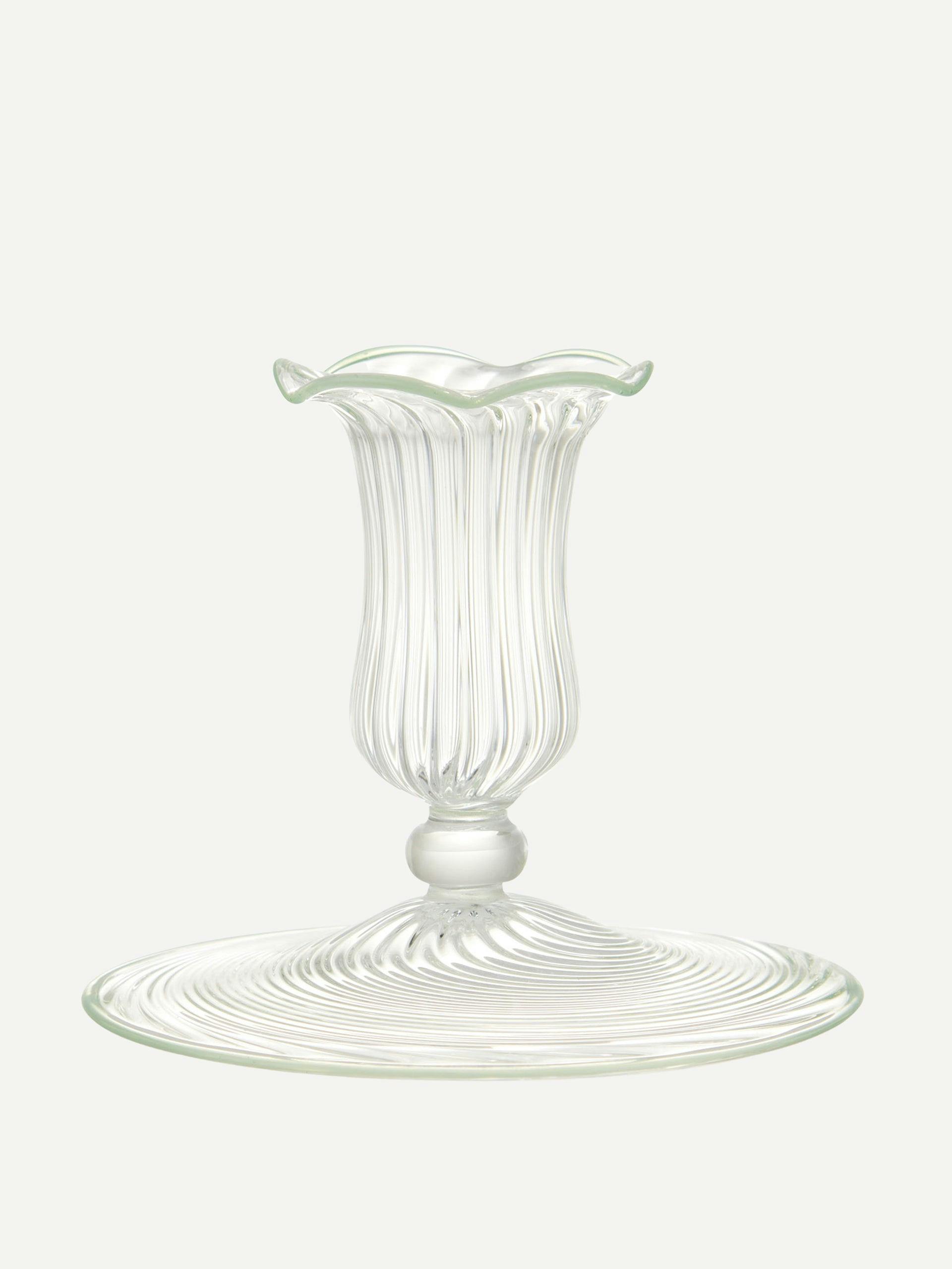 Scalloped green Murano-glass candle holder