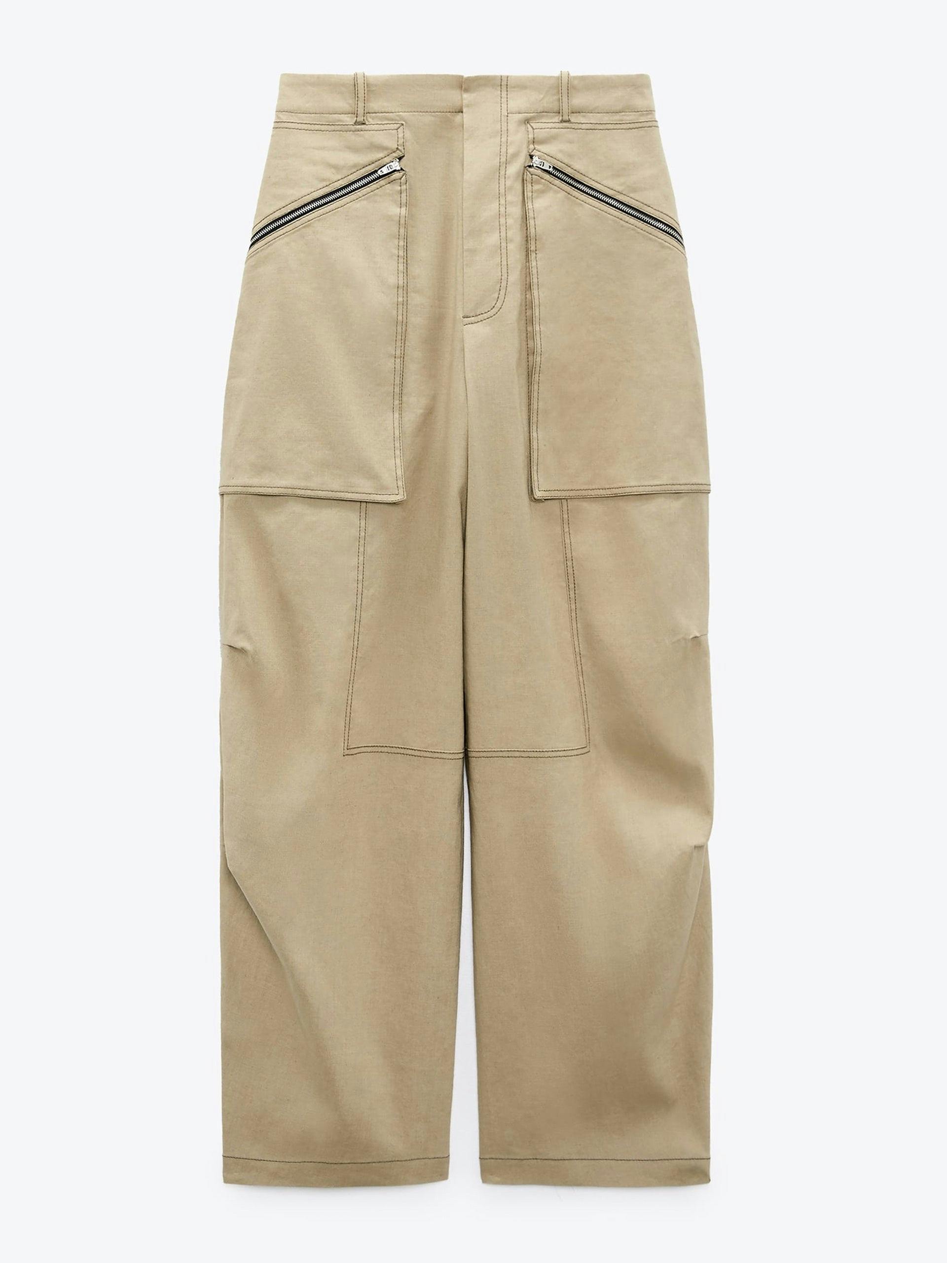 Camel trousers with zips