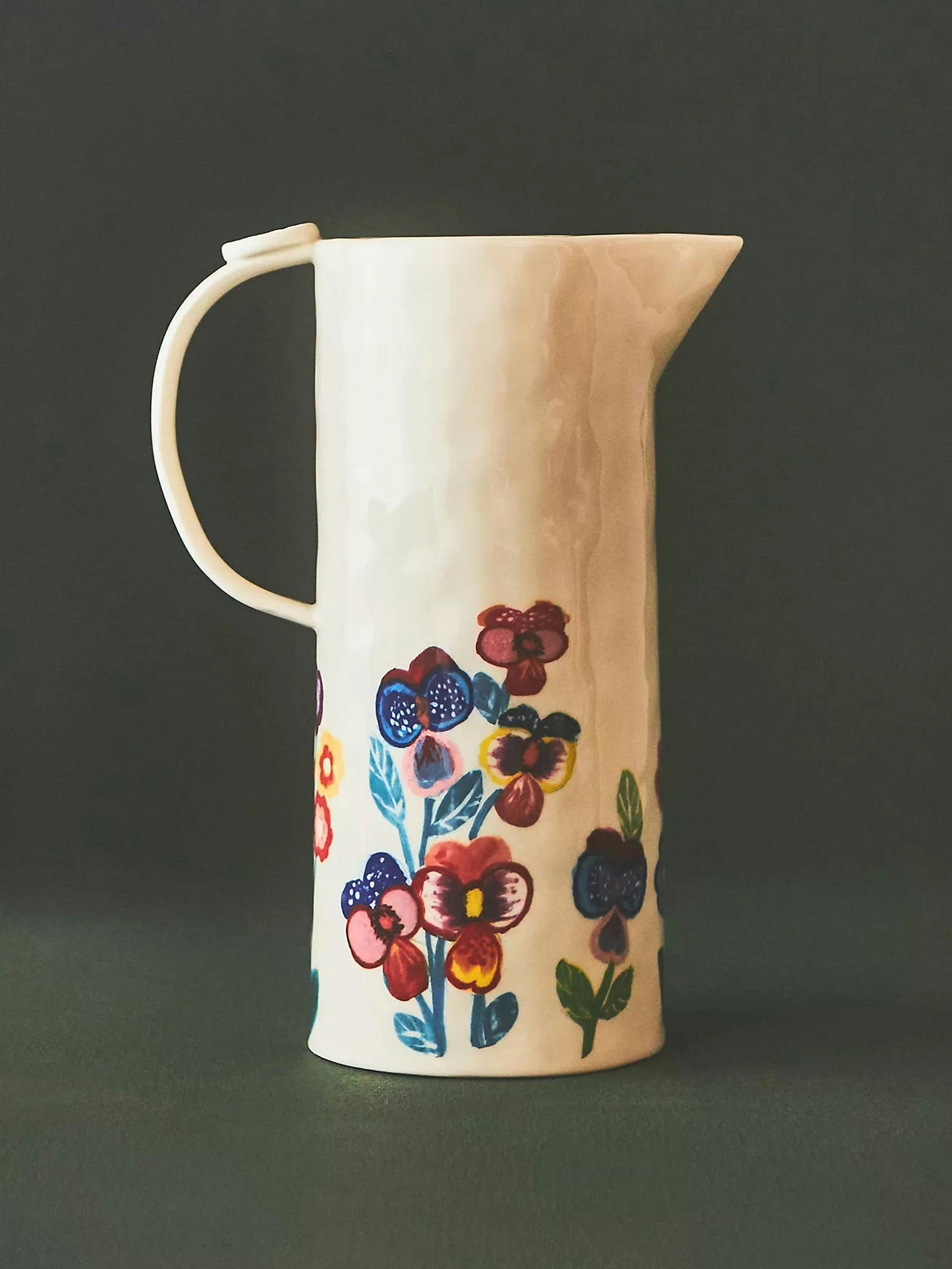 Stoneware floral pitcher