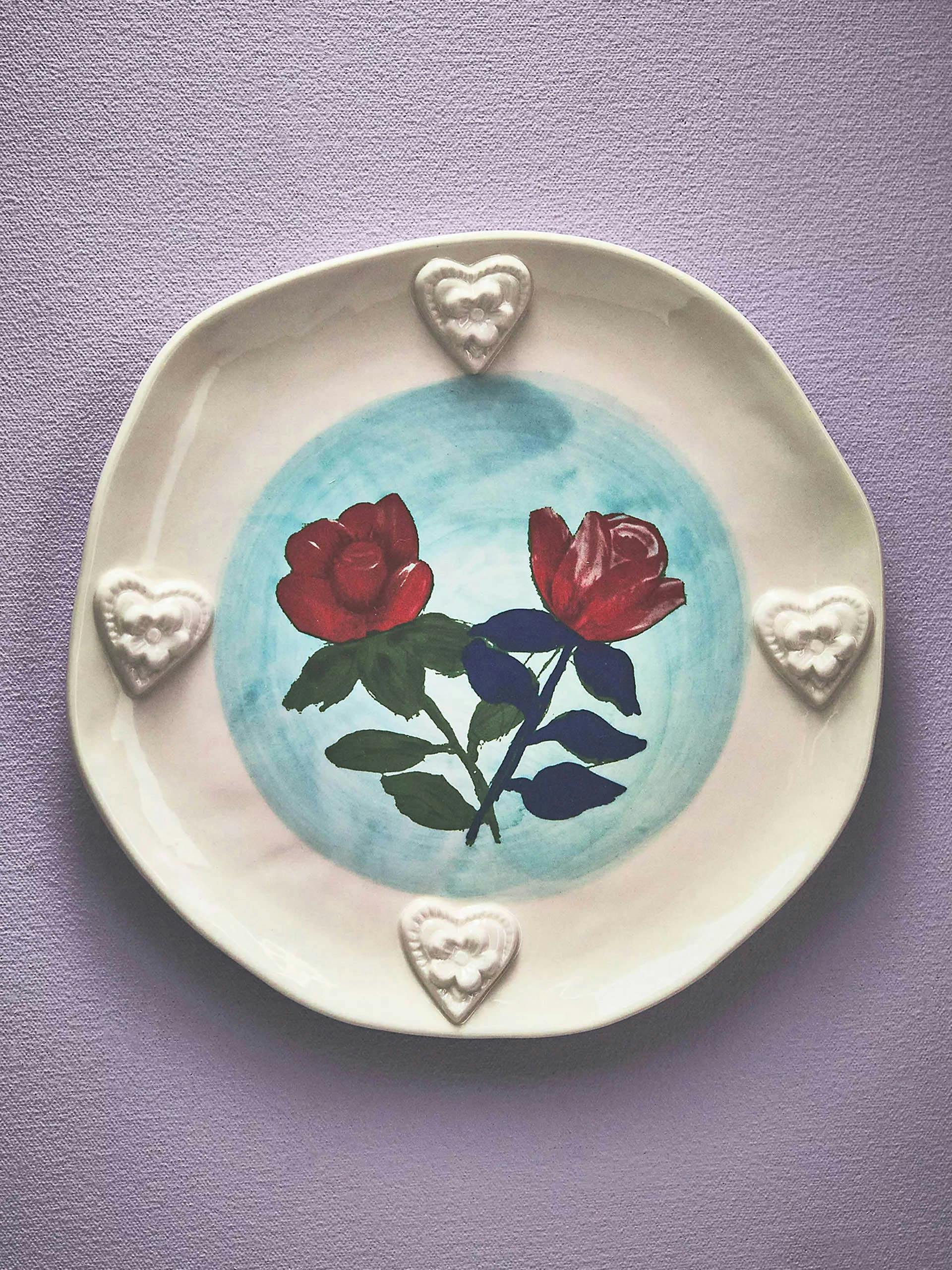 Hand-painted floral dessert plate