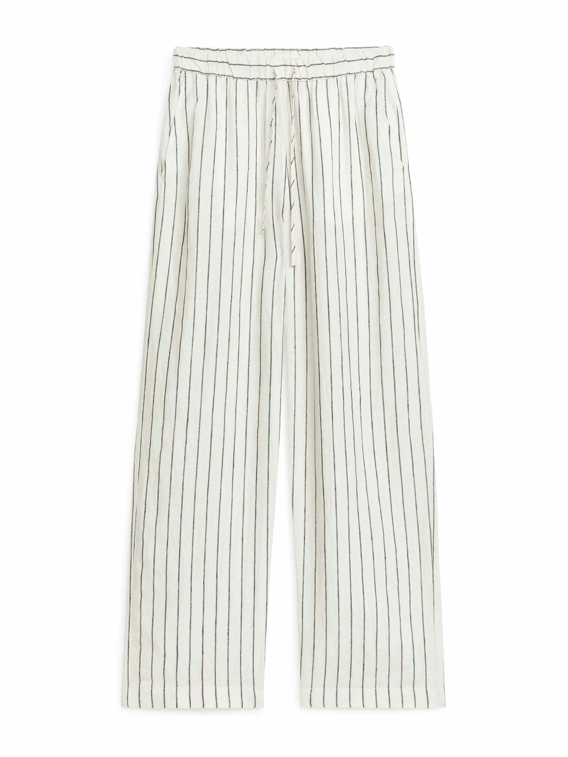Linen stripe drawstring trousers