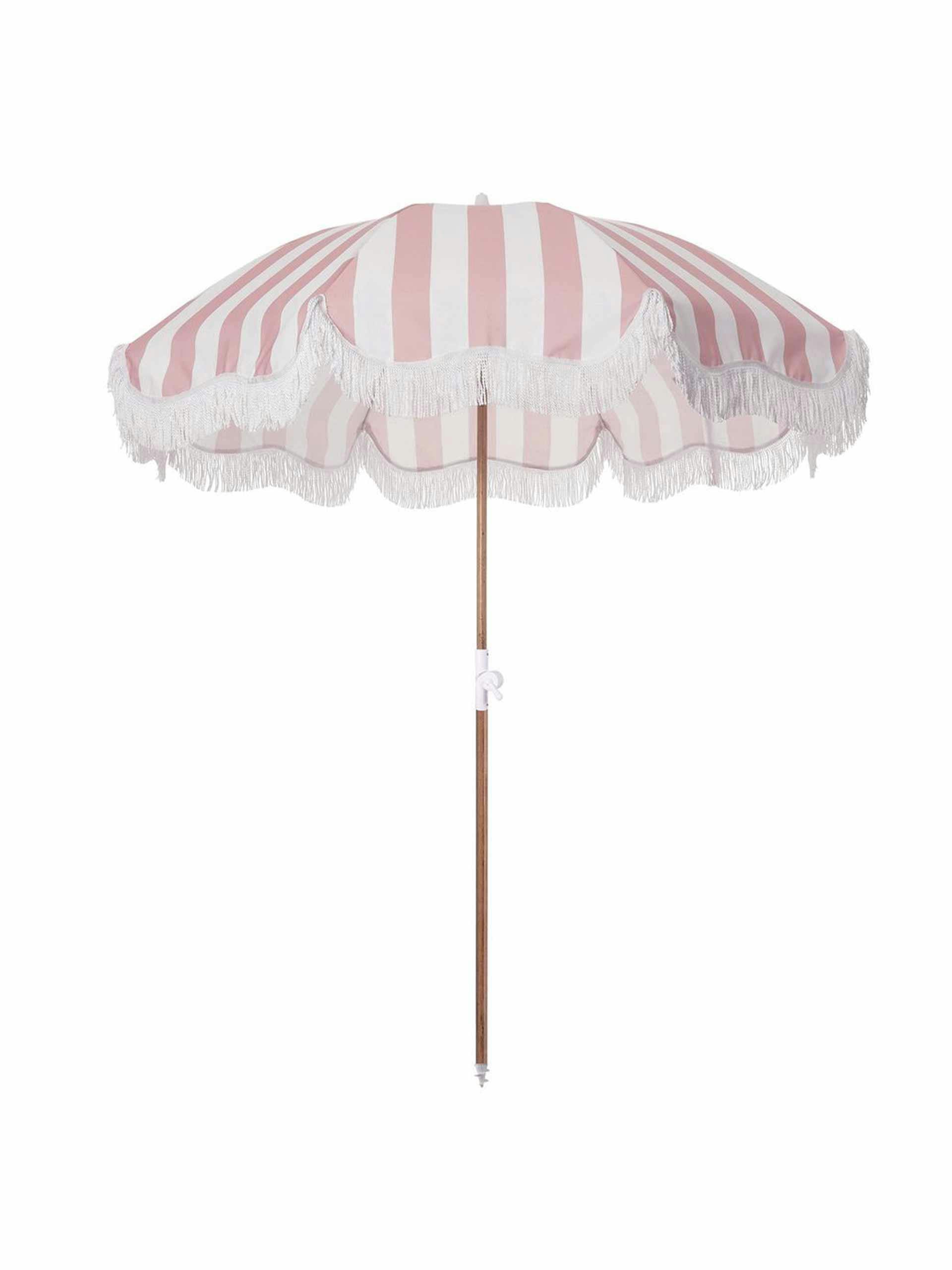Pink and white striped beach umbrella