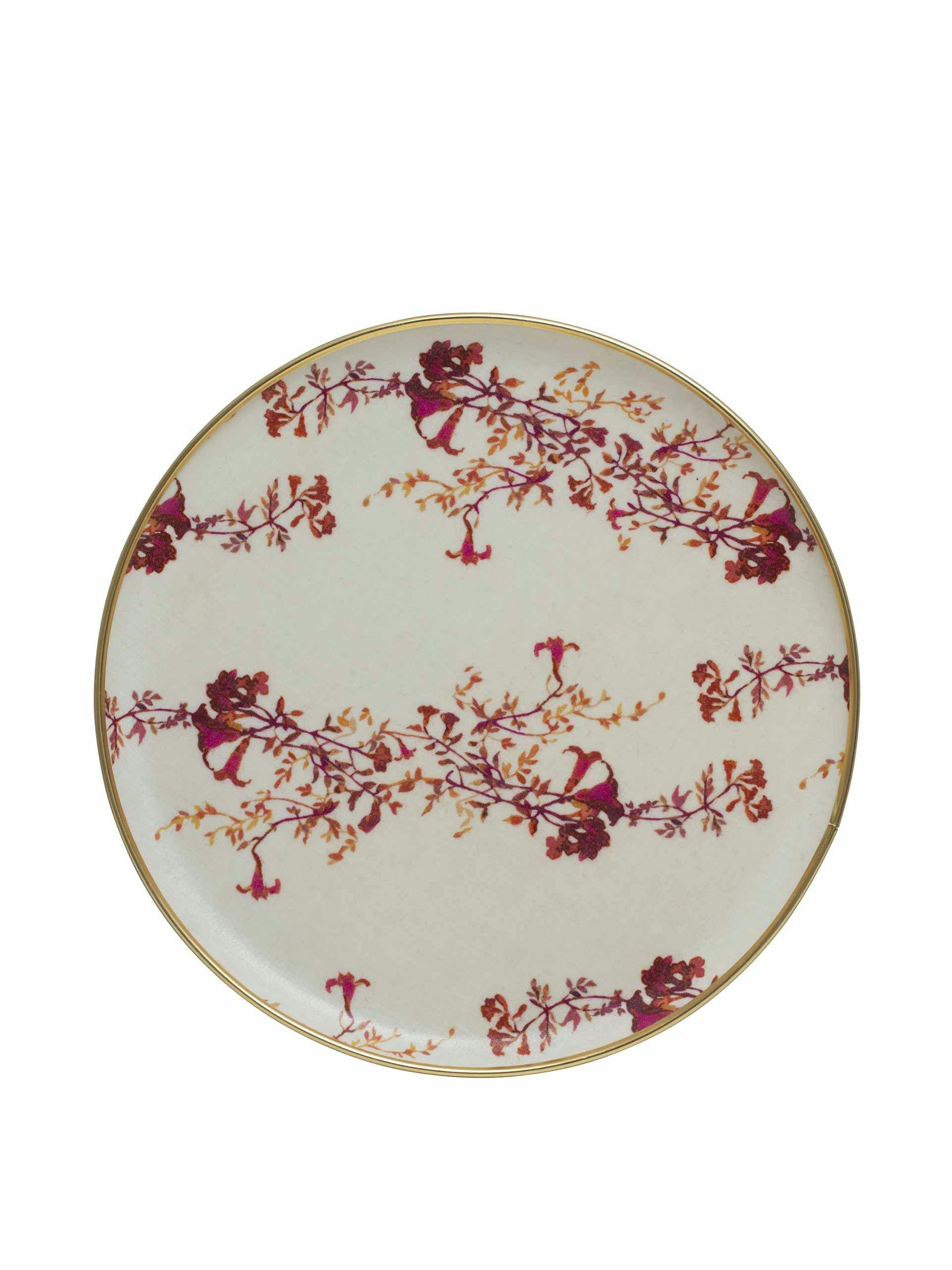 White and pink round tray