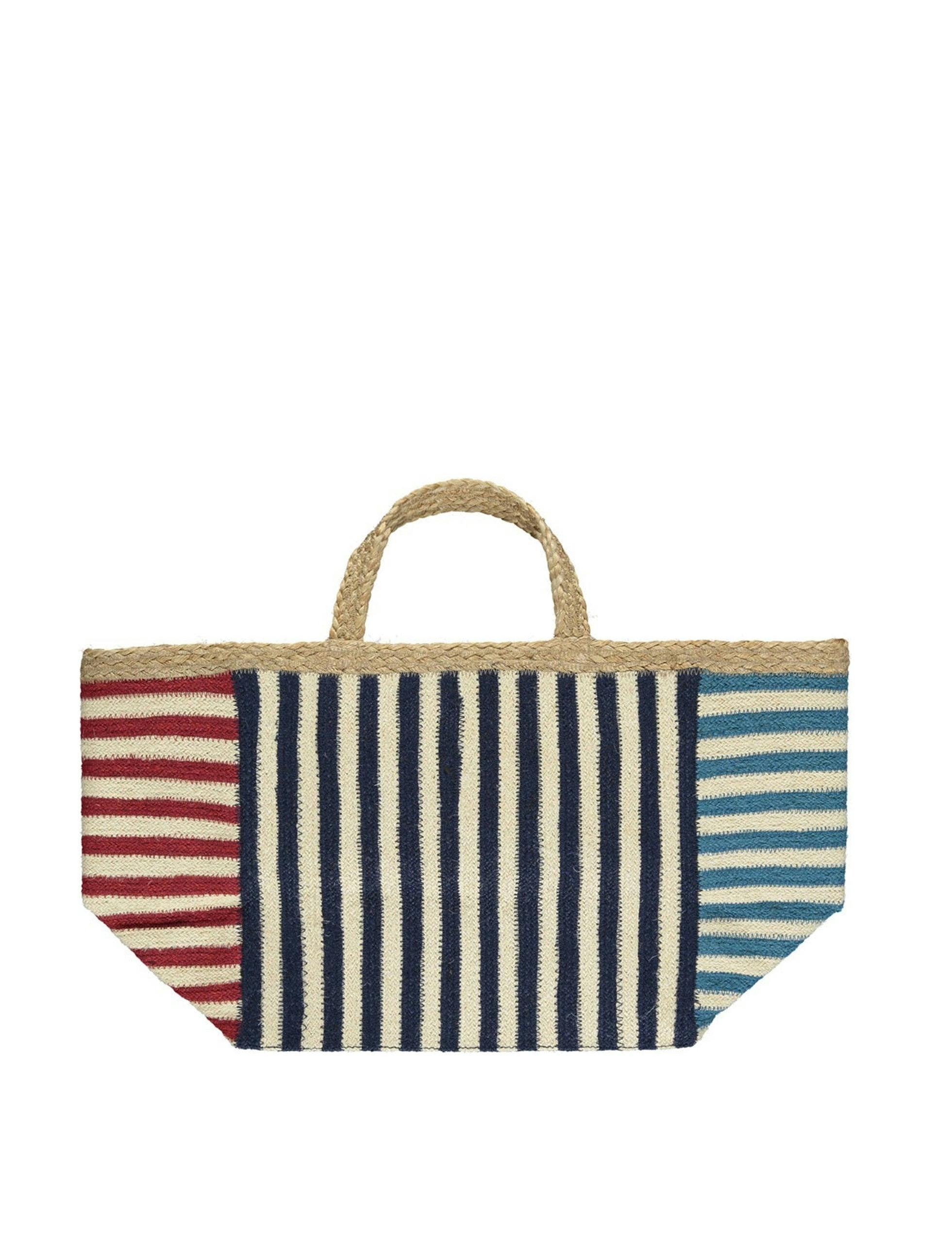 Red and white striped jute bag