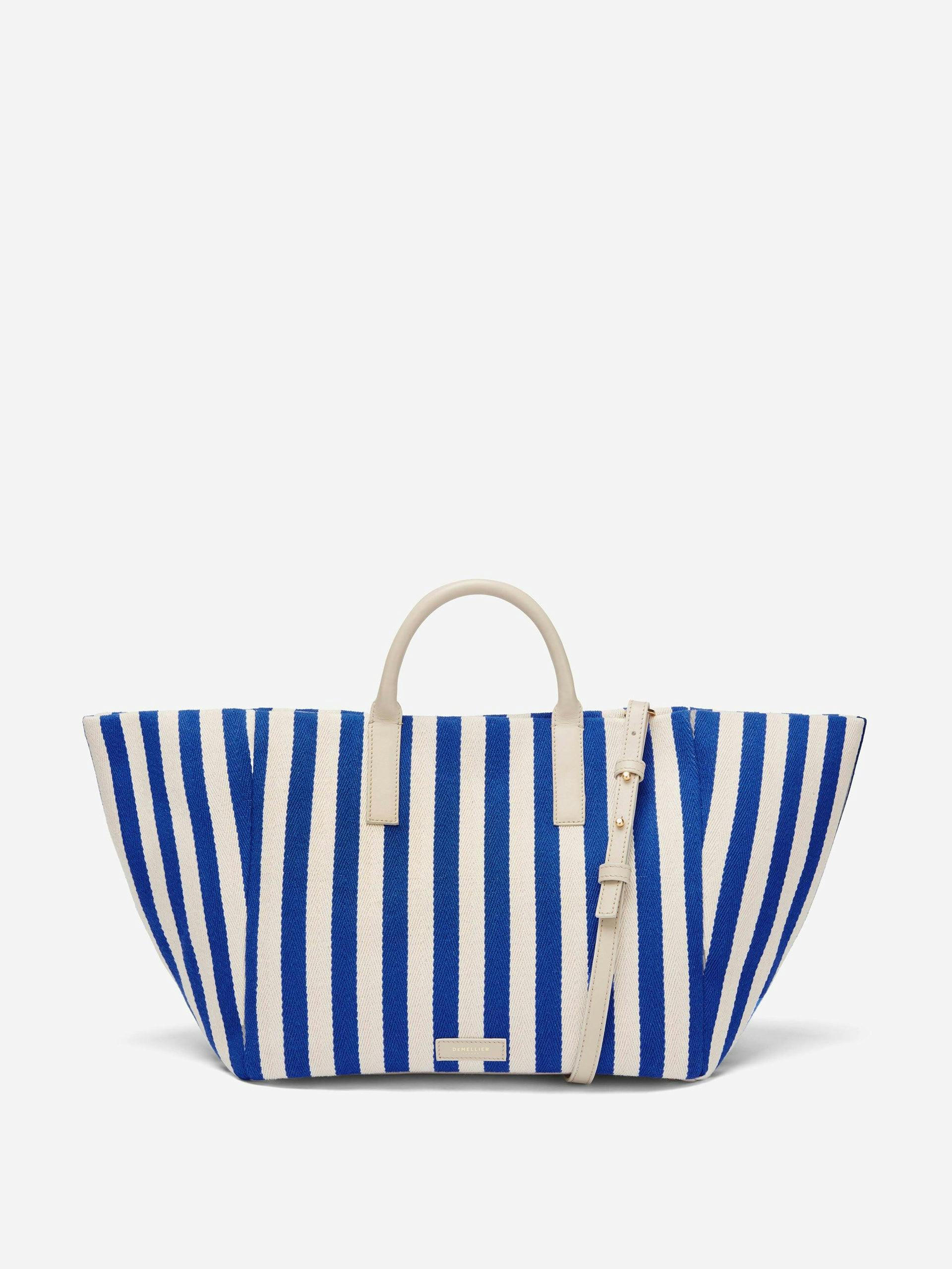 Blue stripe canvas tote bag