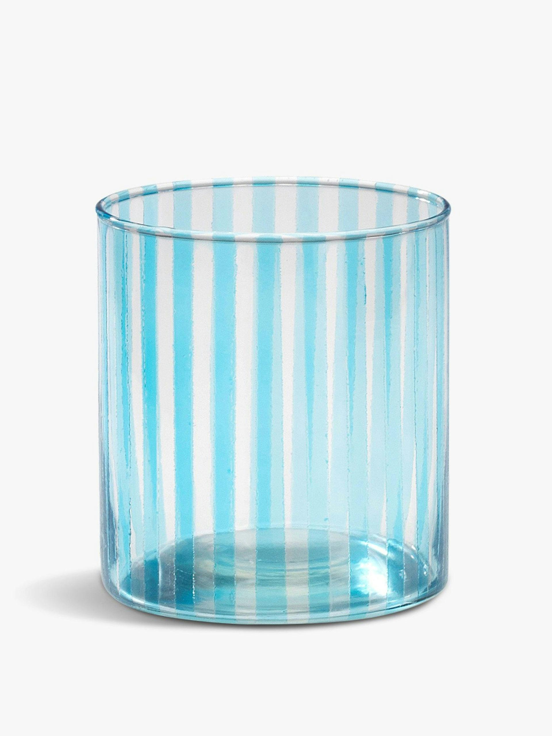 Blue candy stripe glass tealight holder