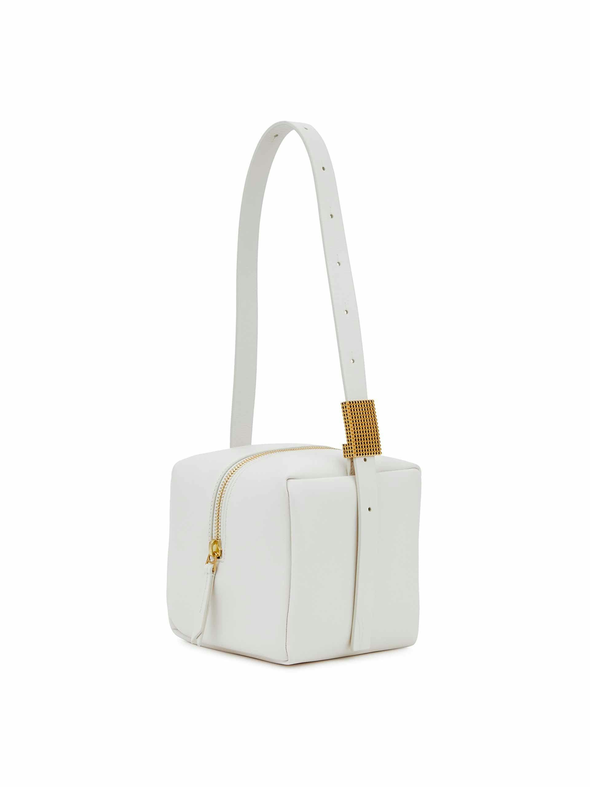 White square top handle bag
