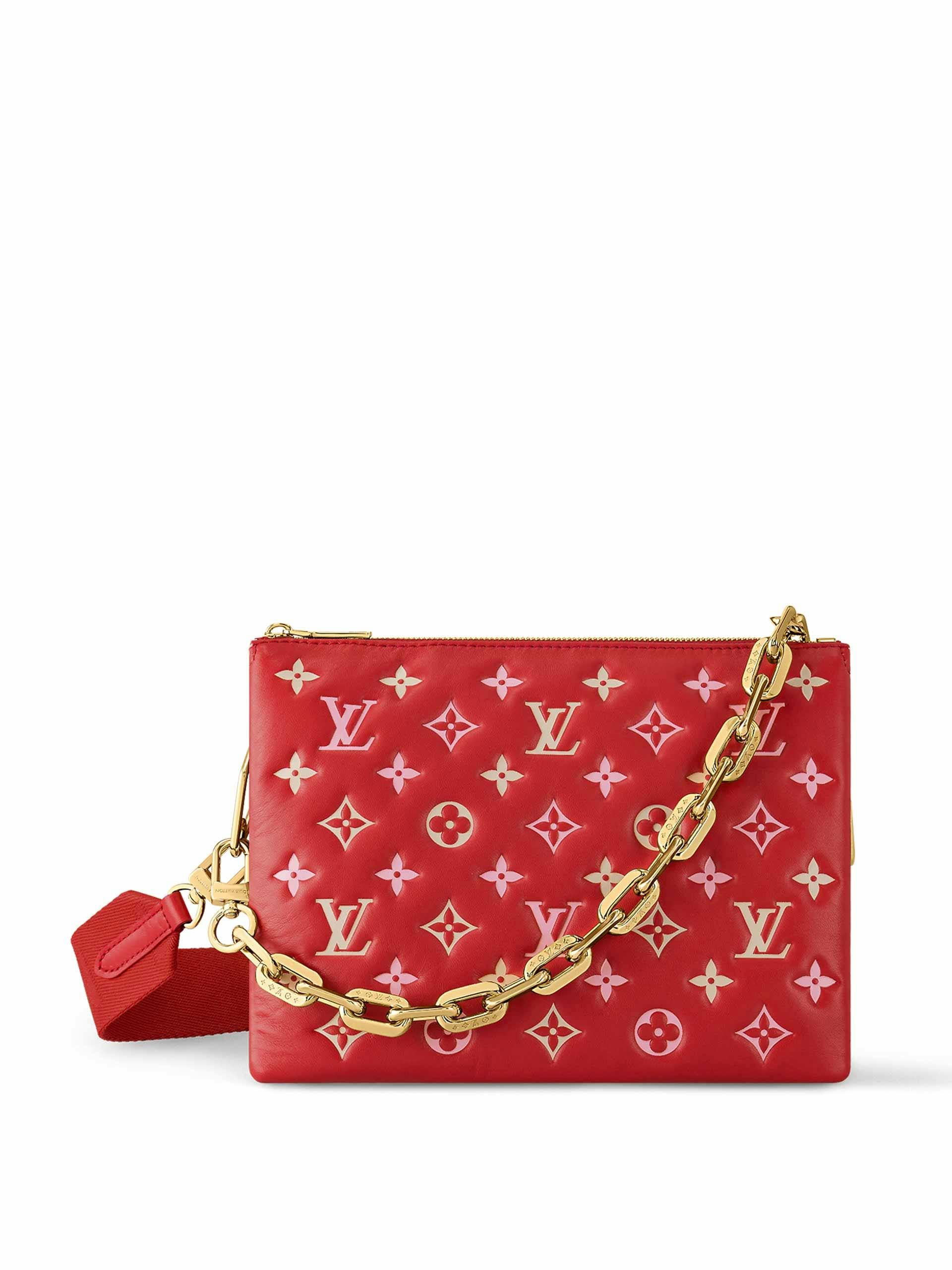 Embossed leather bag with gold chain