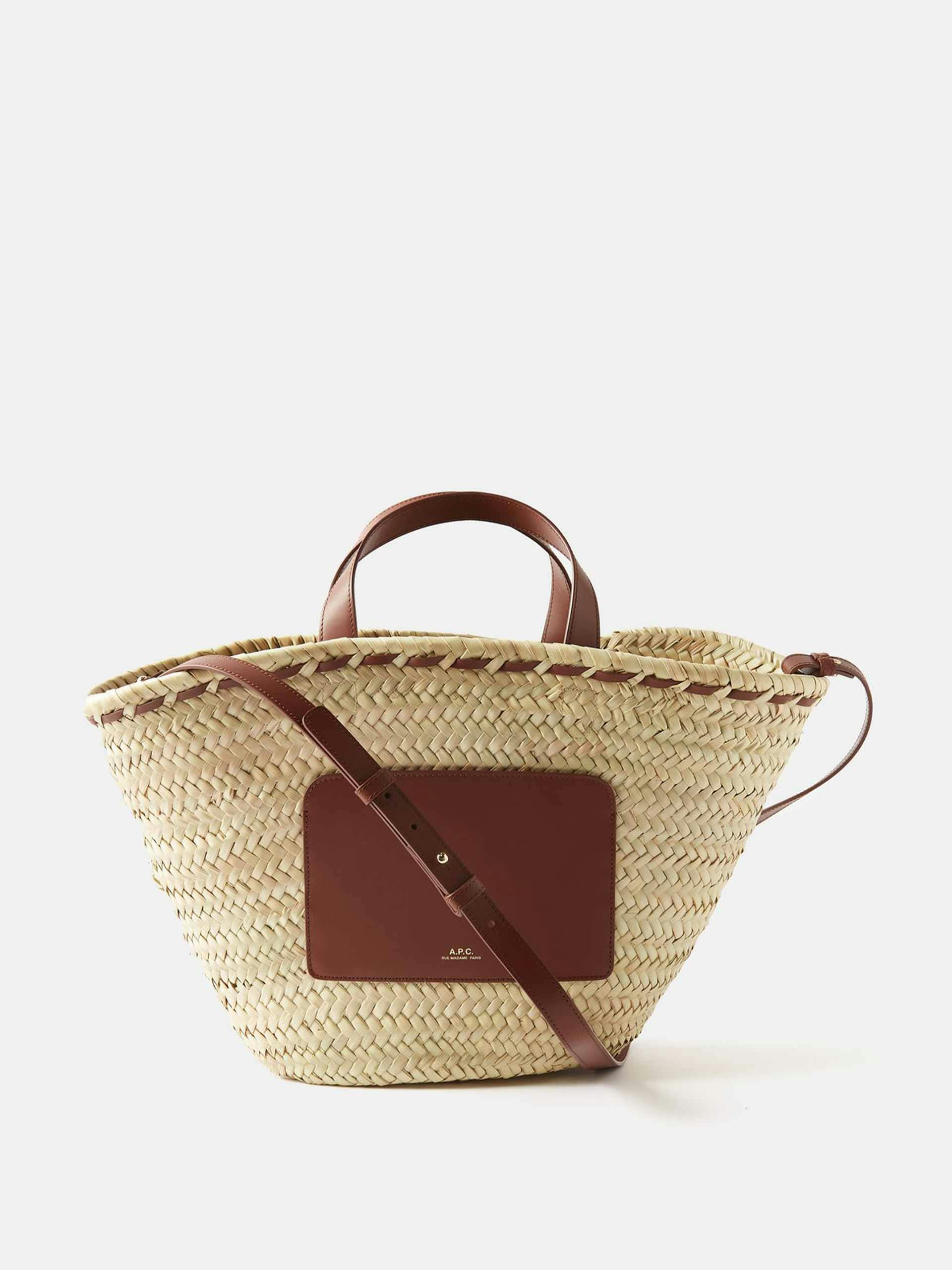 Straw and leather basket bag