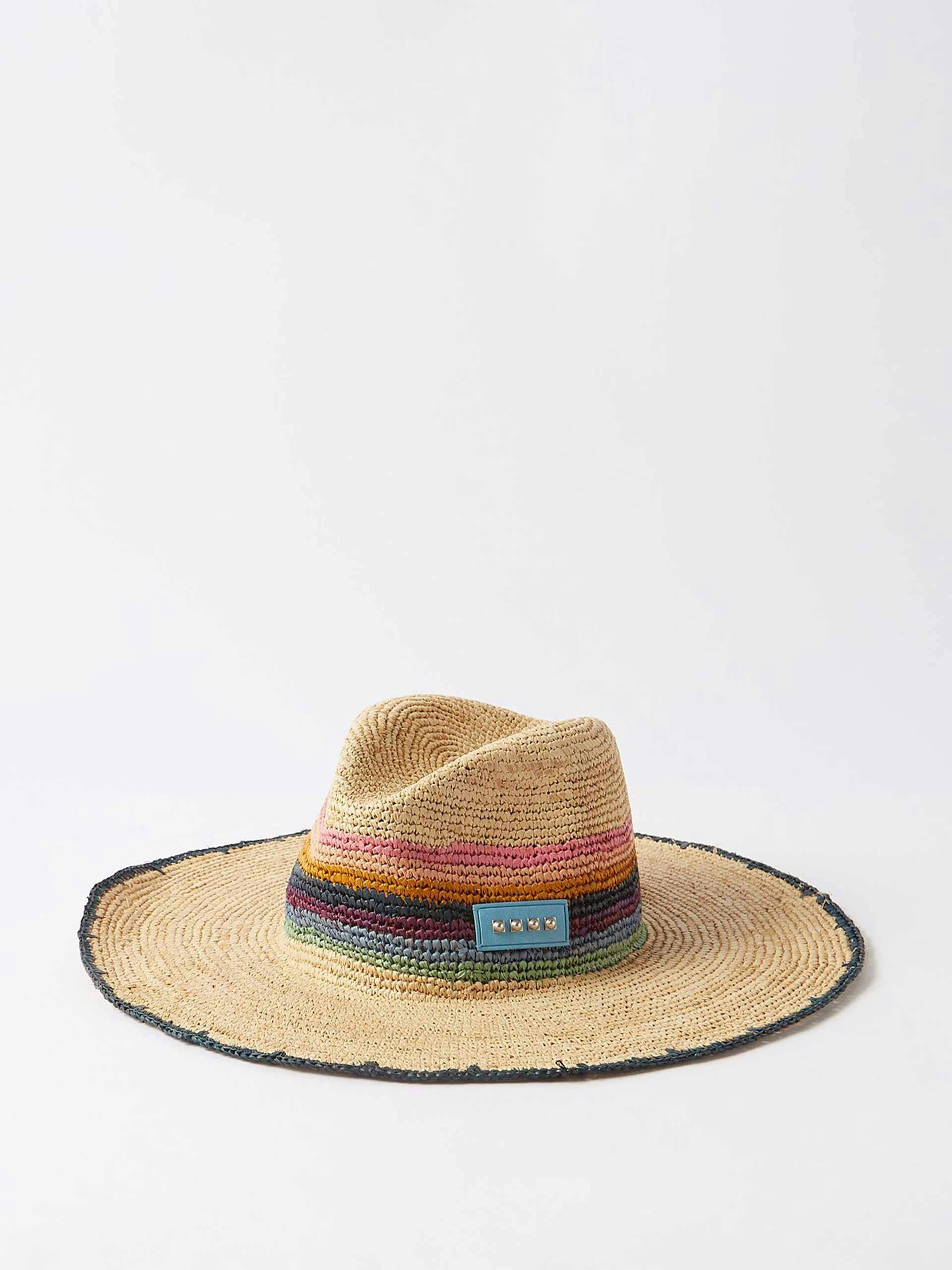 Leather trimmed straw hat