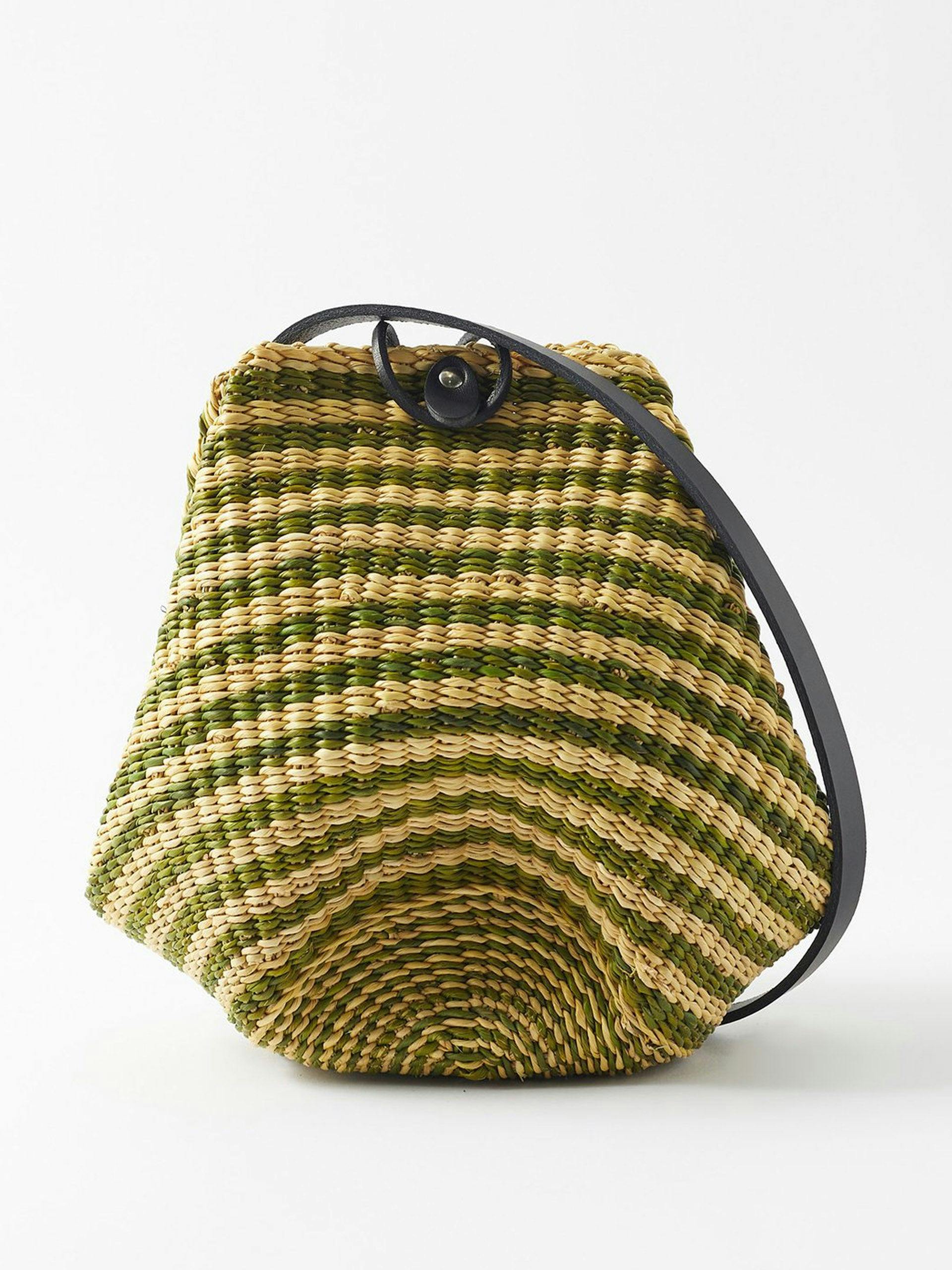 Handwoven striped bucket bag
