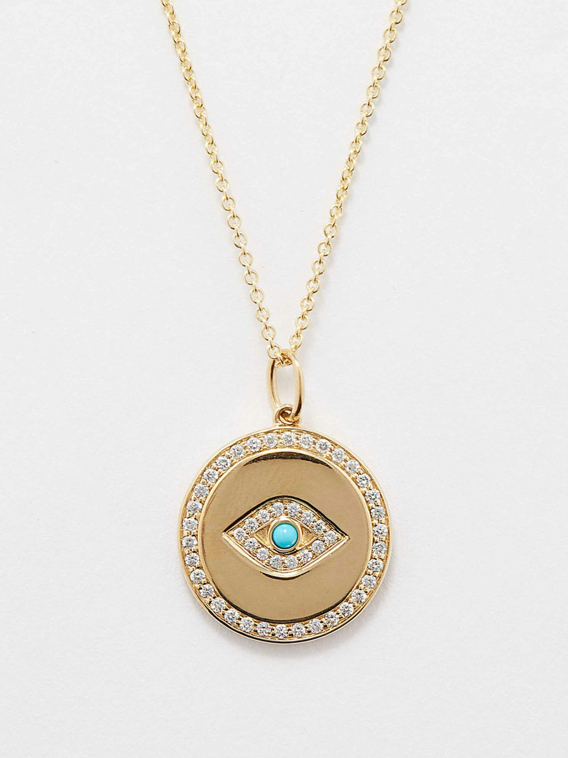 Diamond and 14kt gold evil eye necklace