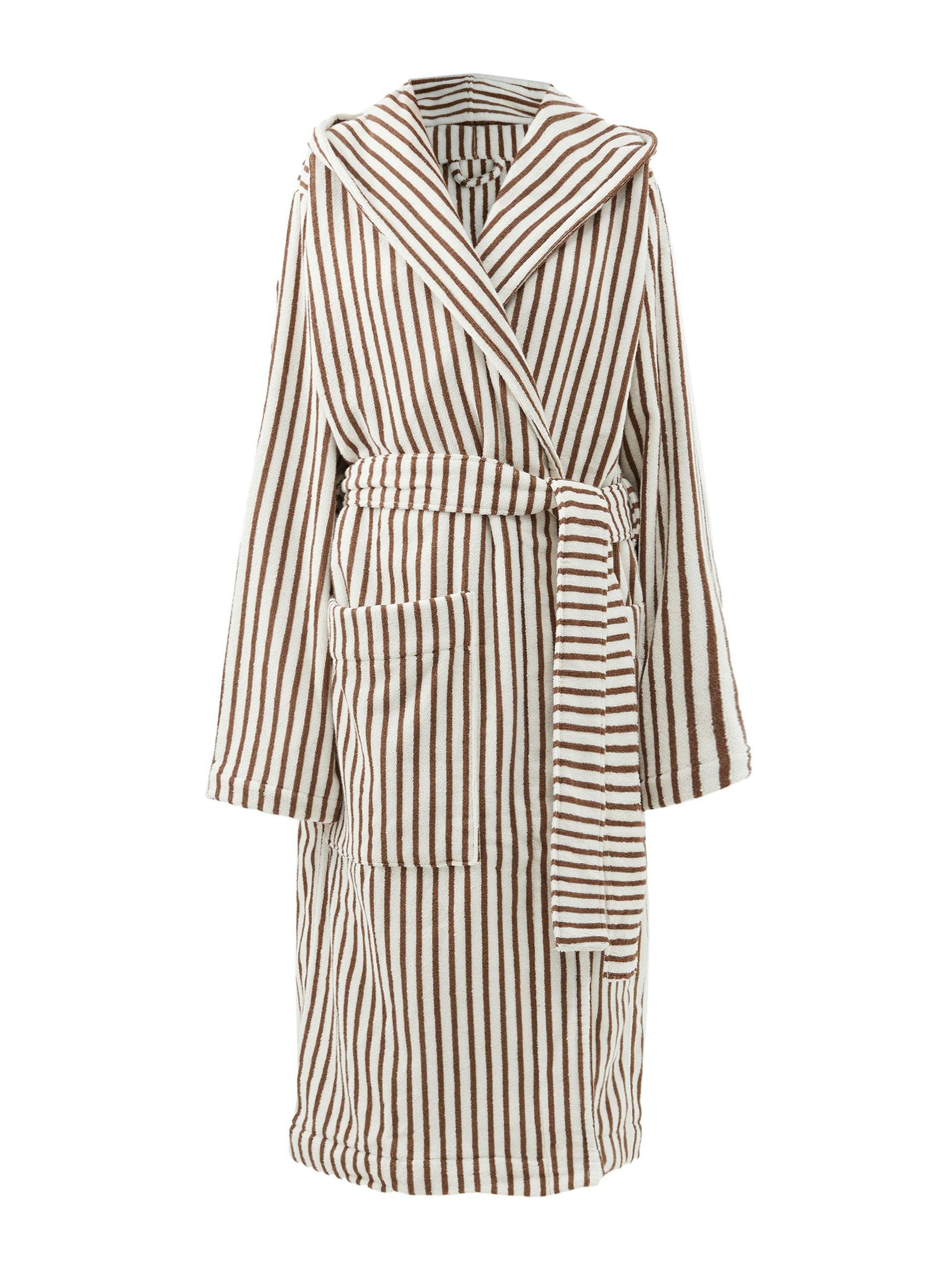 Brown striped cotton-terry bathrobe