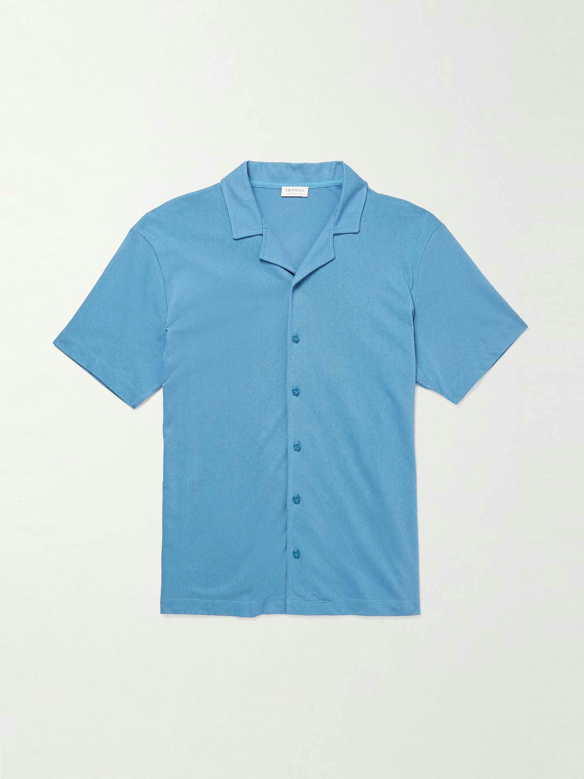 Blue cotton-mesh shirt