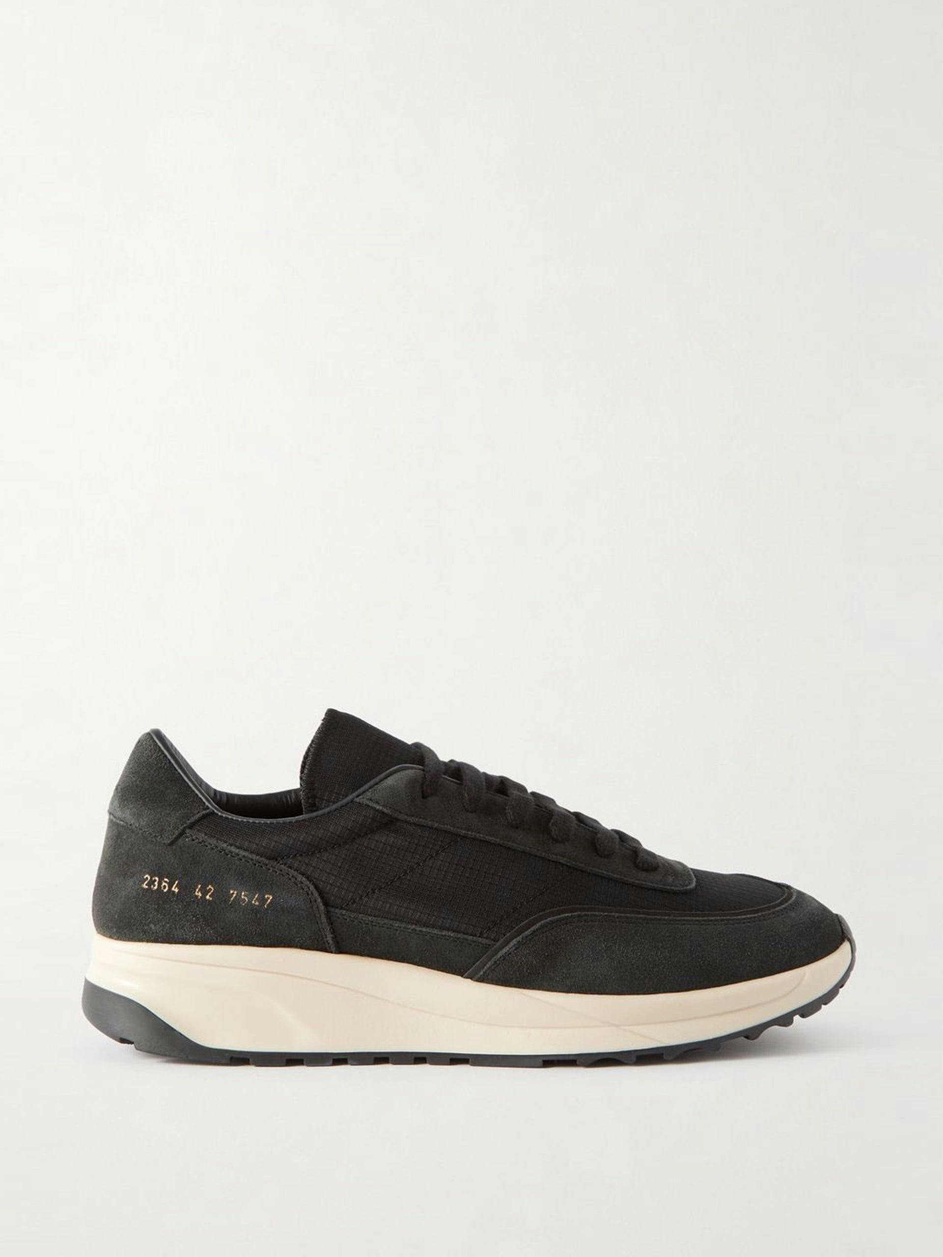 Leather-trimmed suede and ripstop trainers