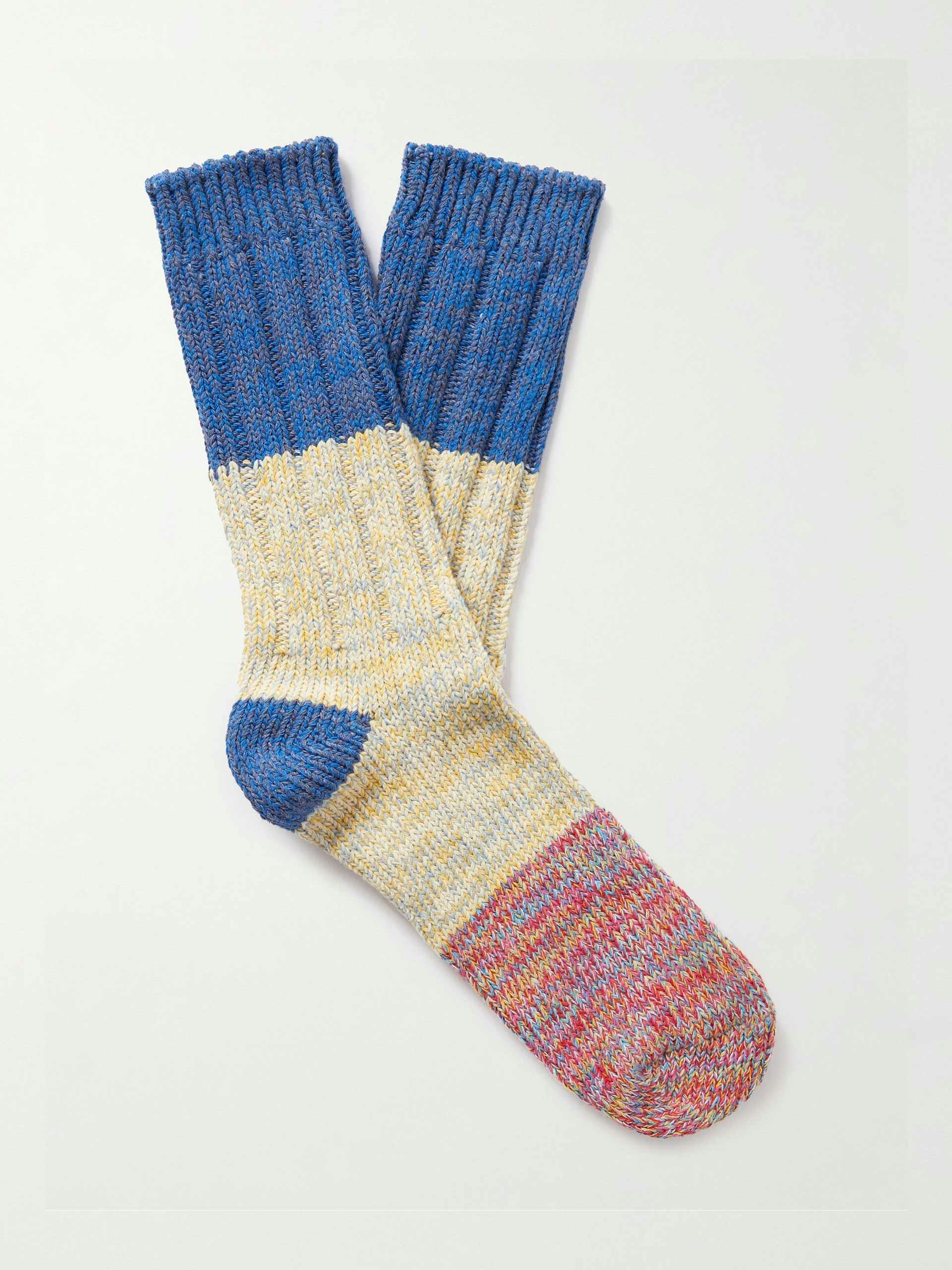 Colour-block recycled cotton-blend socks