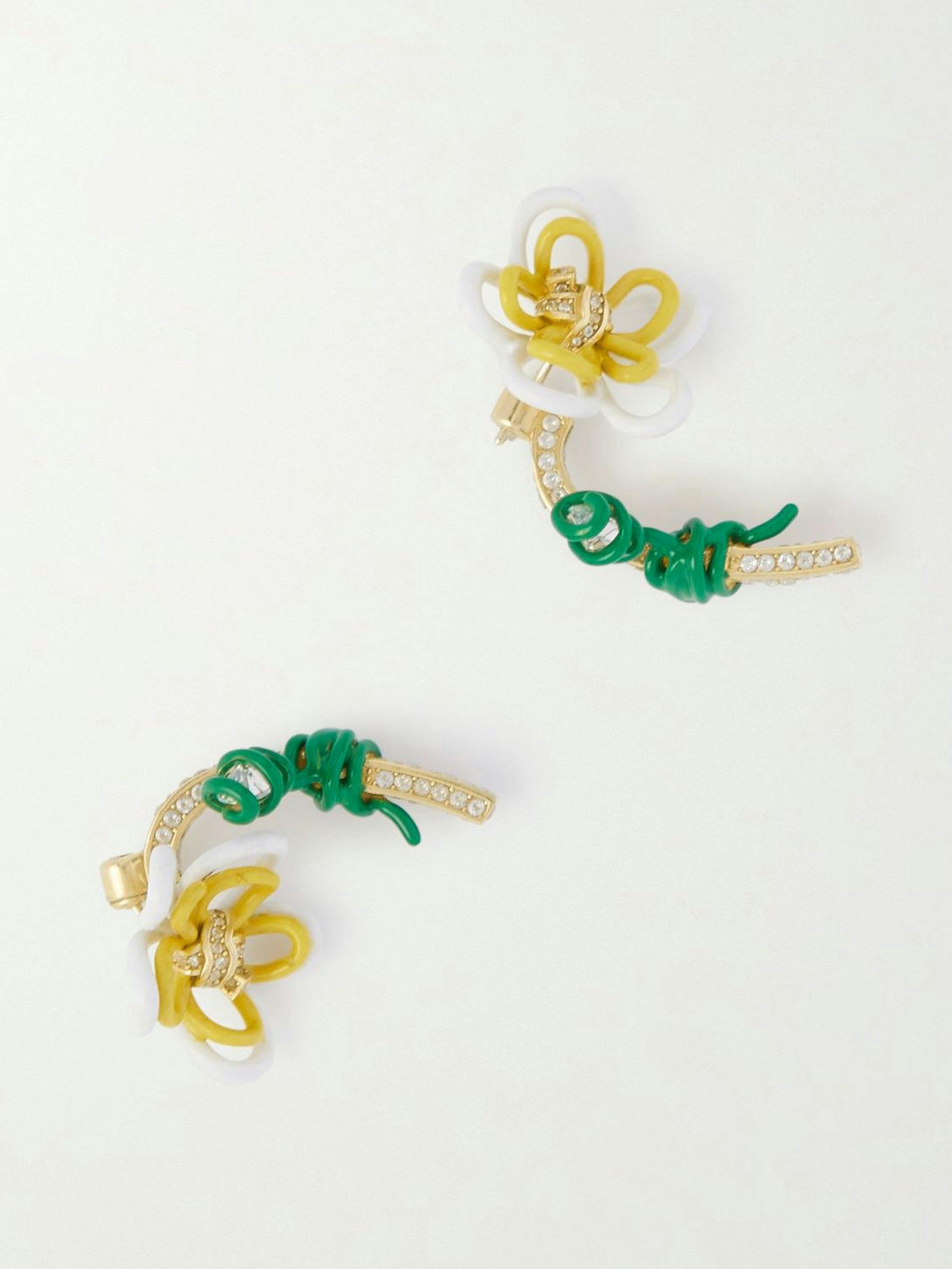 White, green and gold earrings