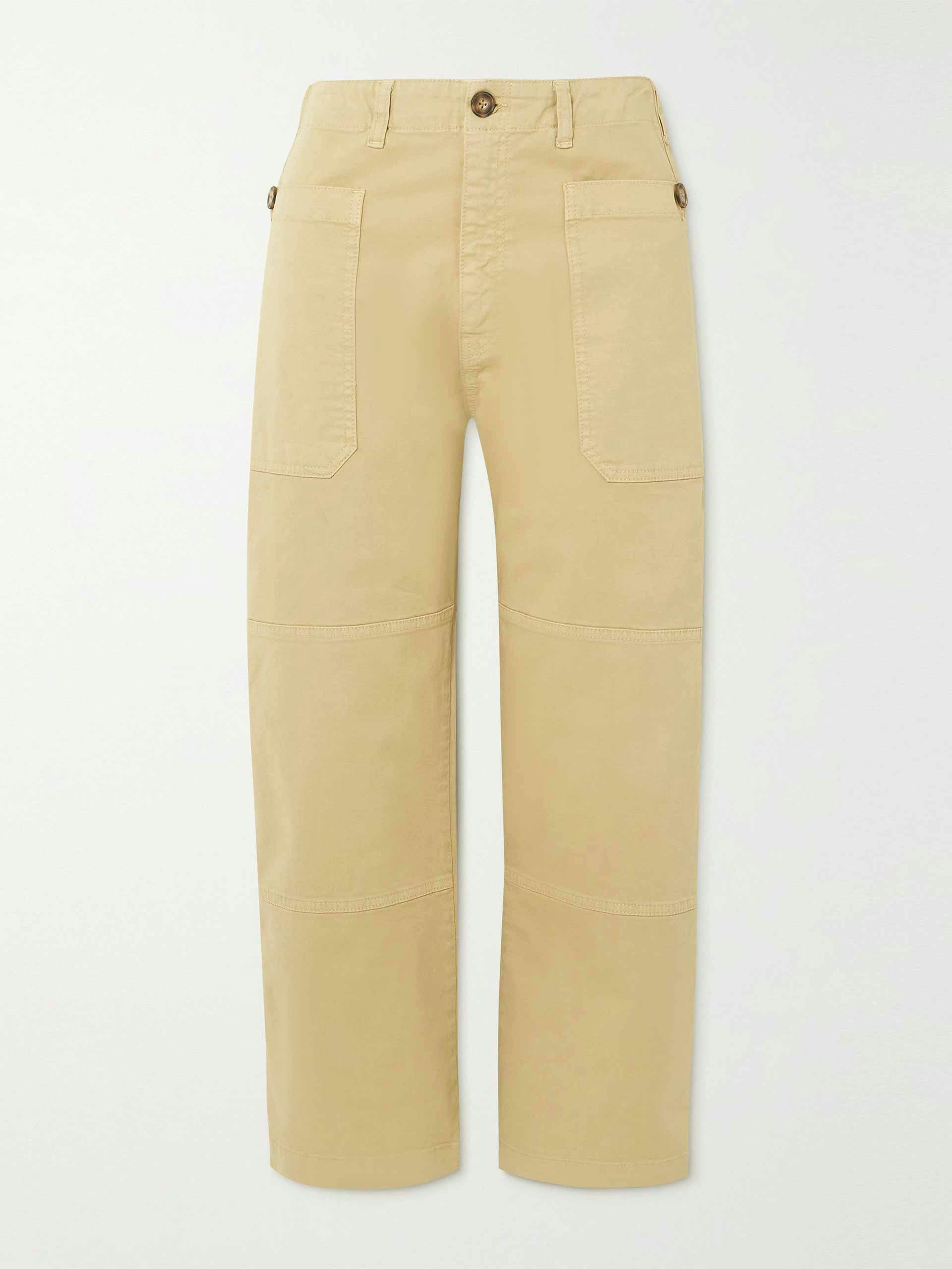 Panelled cropped cotton-blend straight-leg trousers