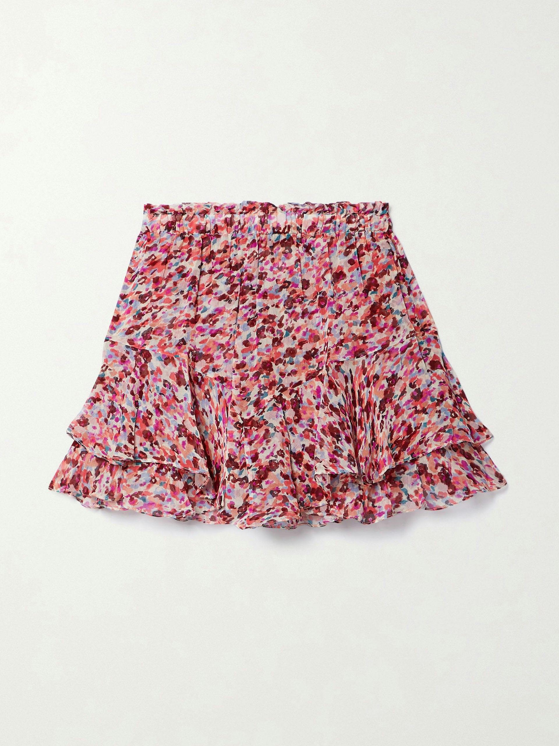 Red floral print ruffled shorts