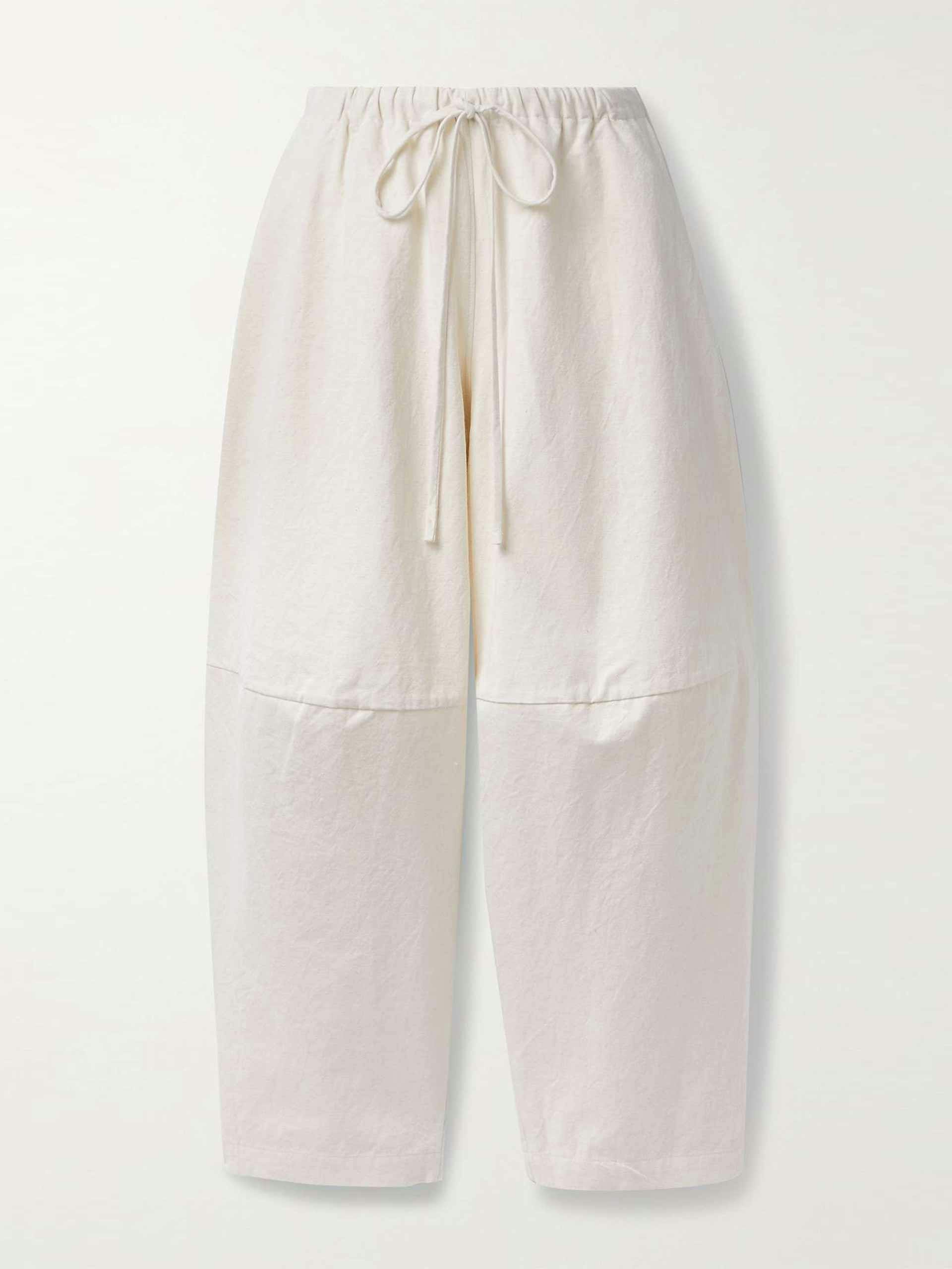 Linen-blend wide leg trousers