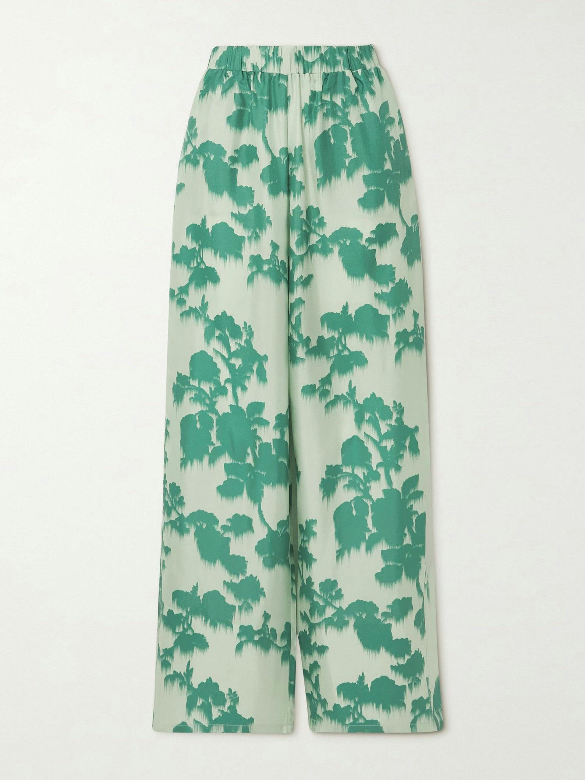 Green and white straight leg trousers