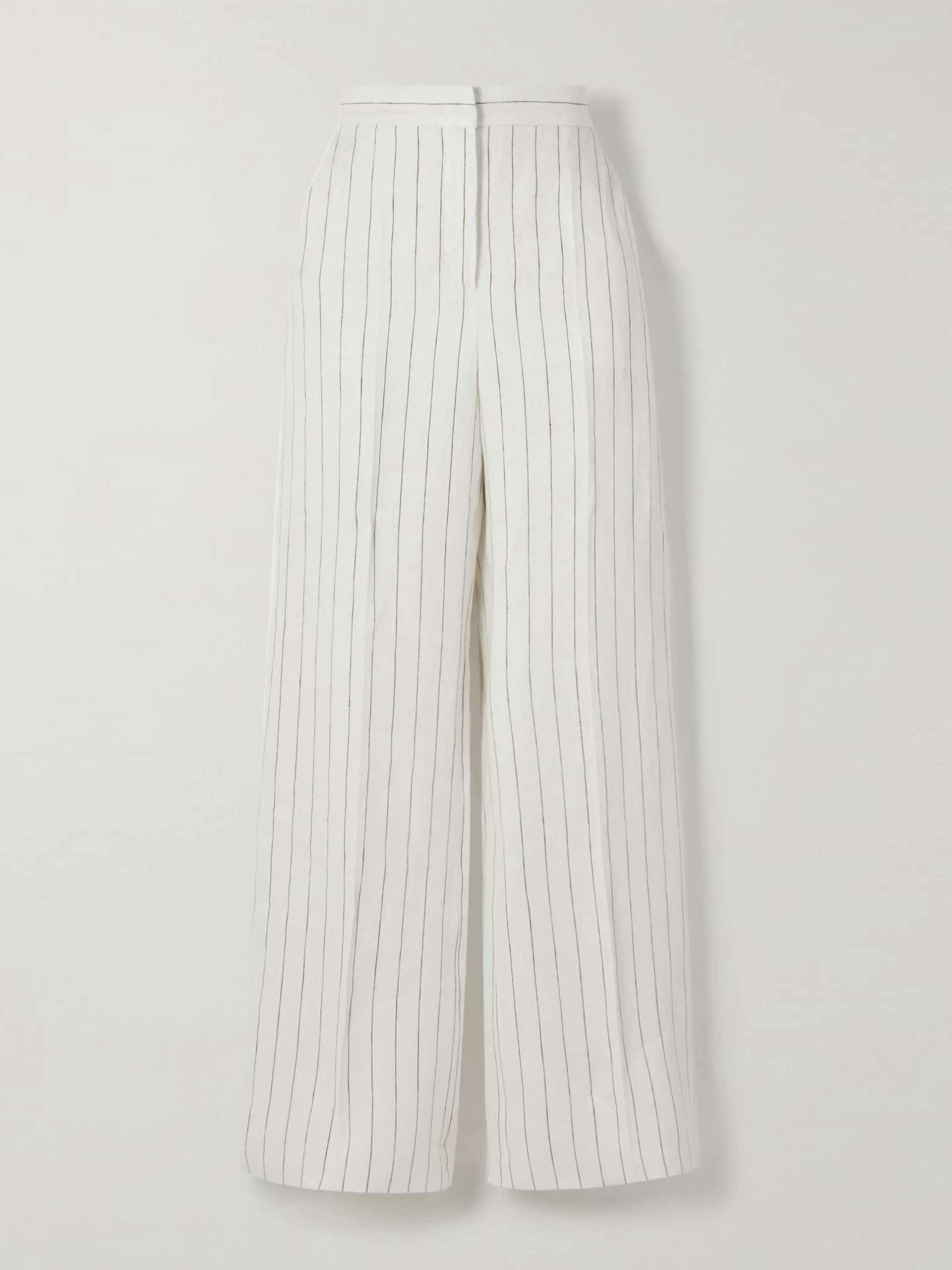Pinstriped linen wide-leg pants