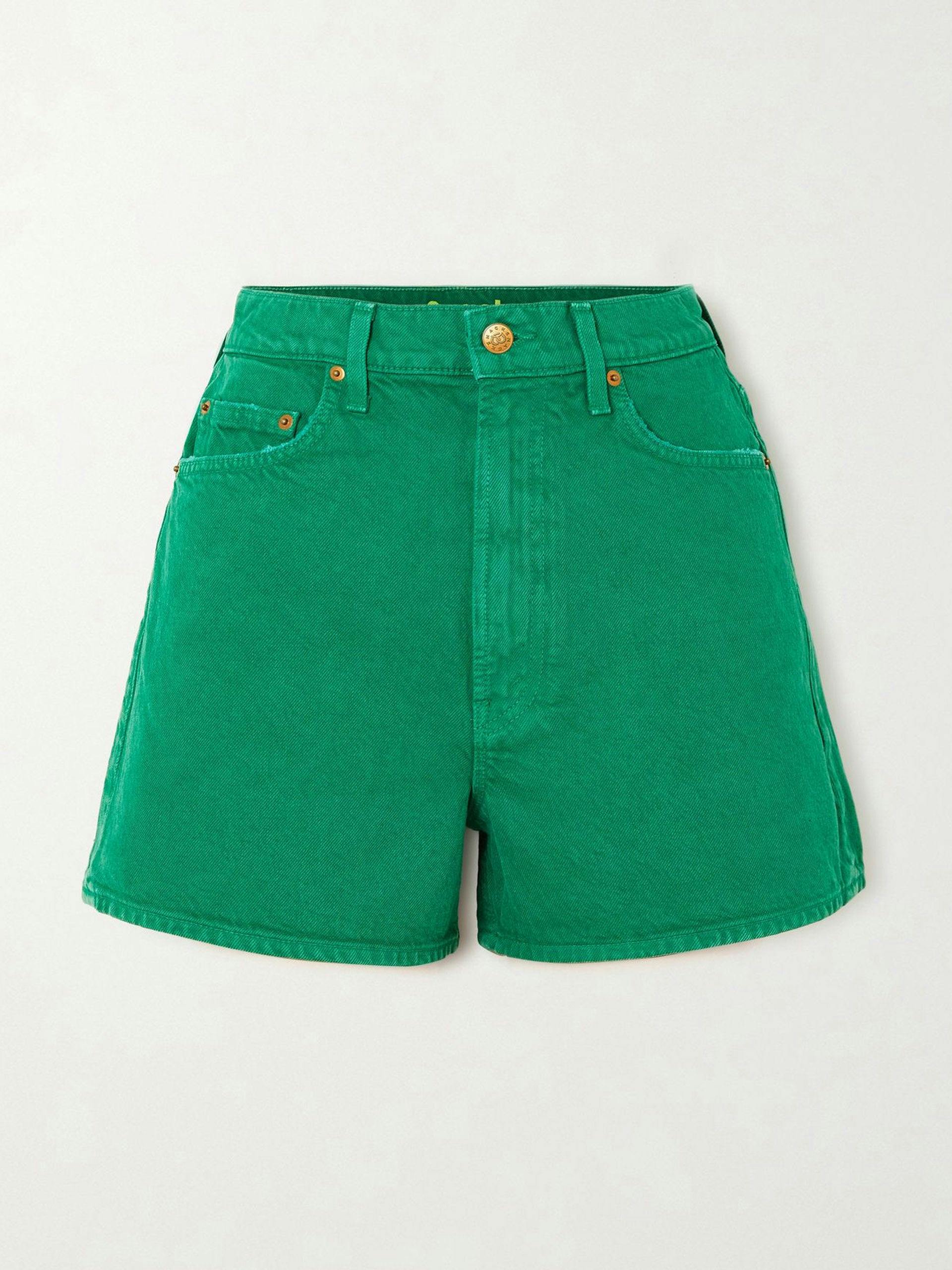 Green denim shorts