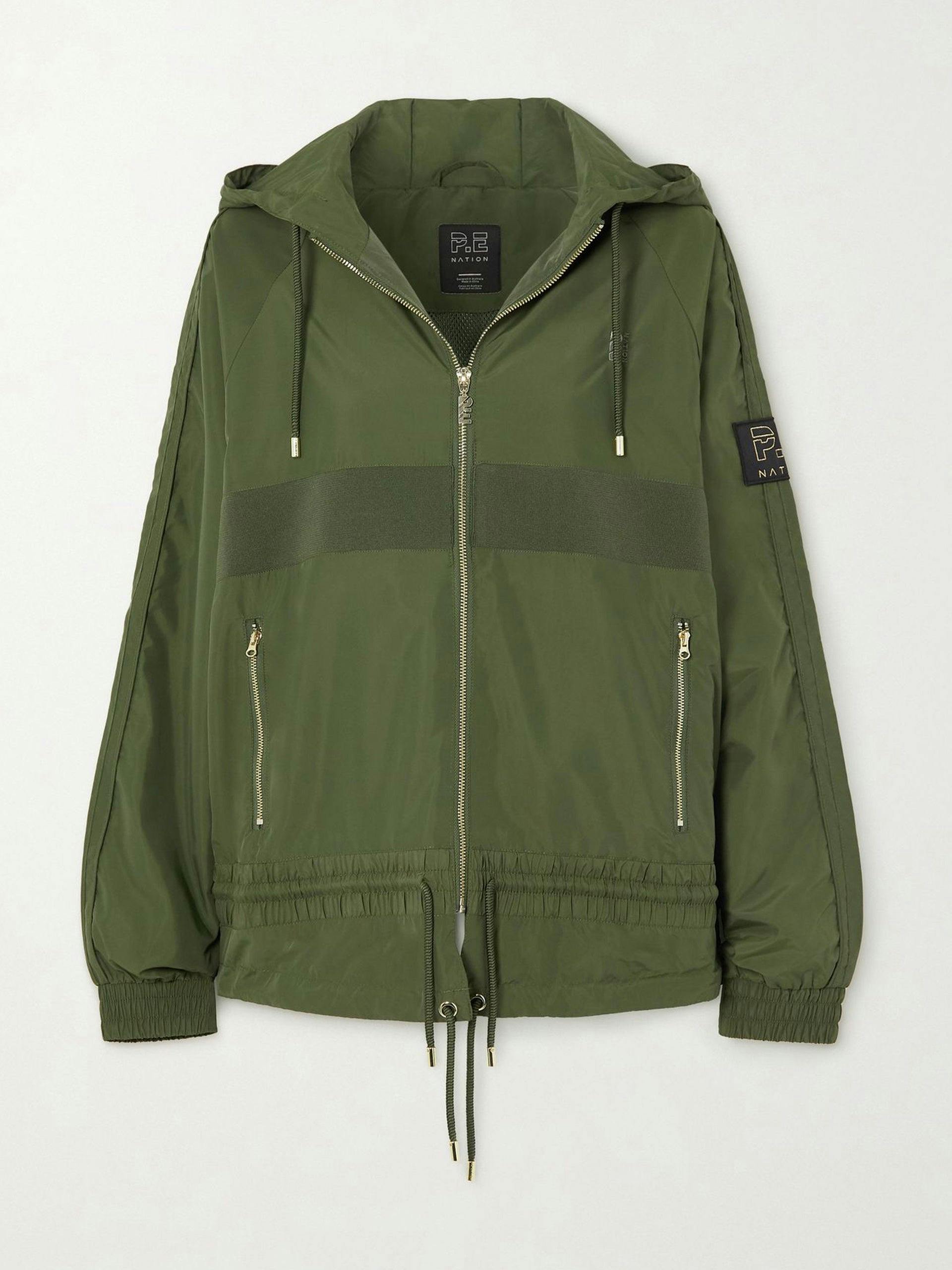 Army green hooded shell jacket