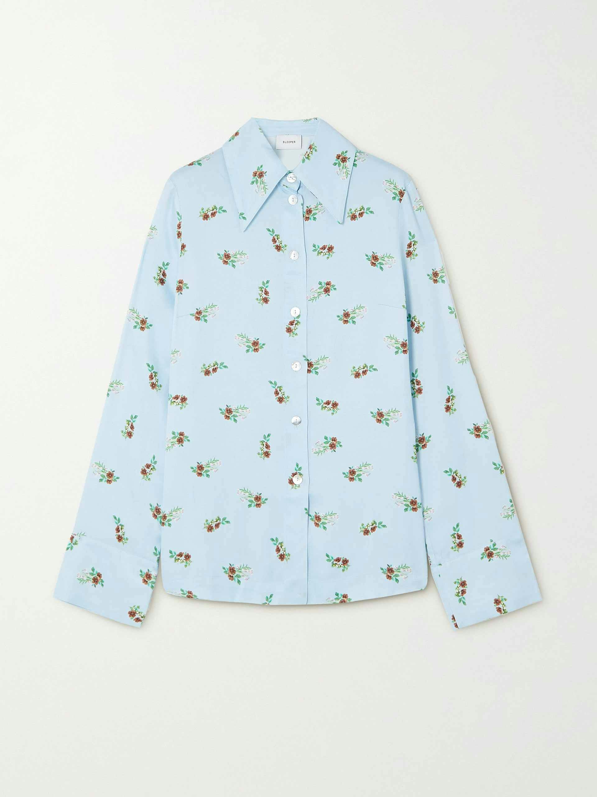 Blossom print satin shirt