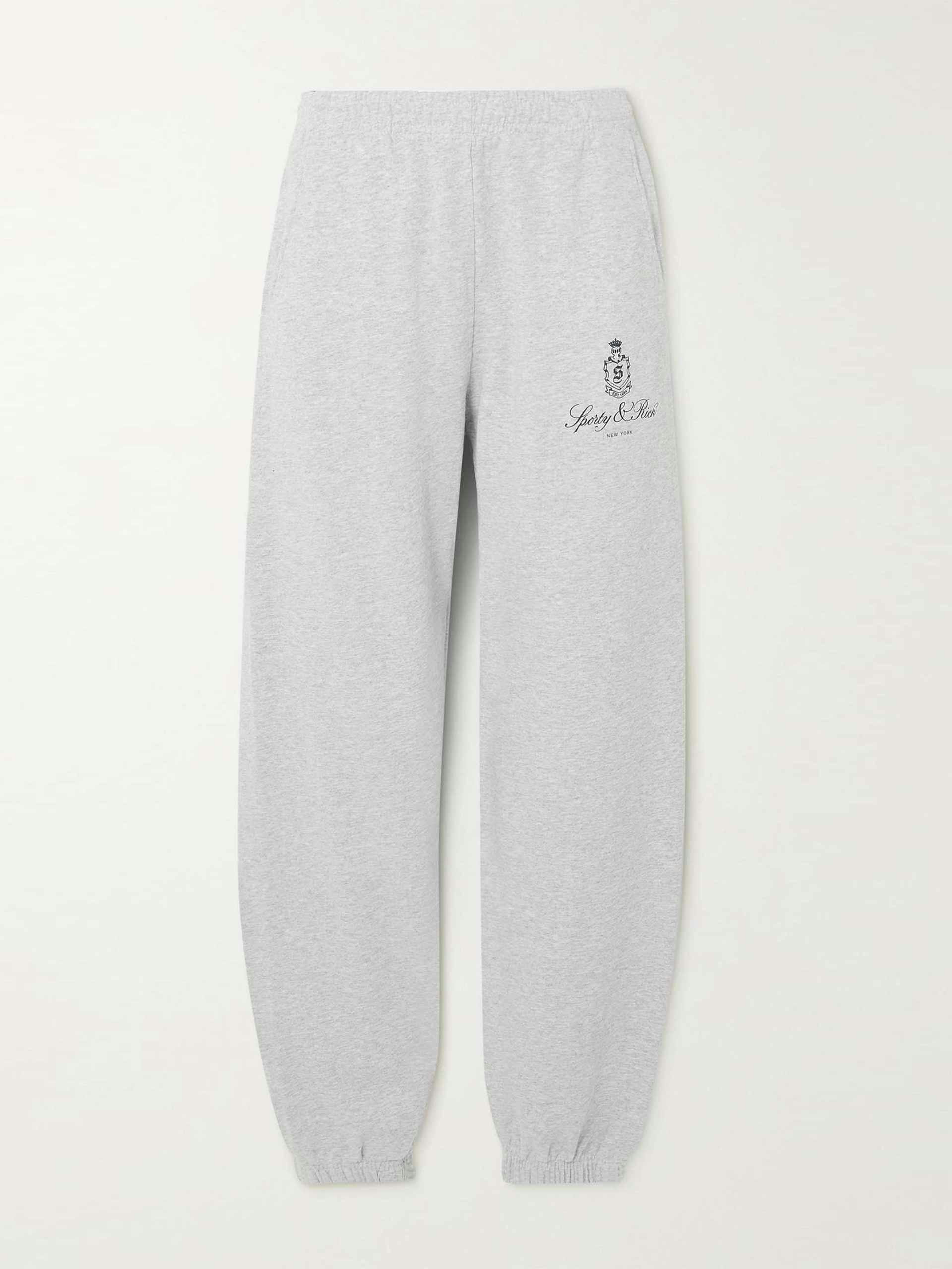 Printed cotton-blend jersey track pants
