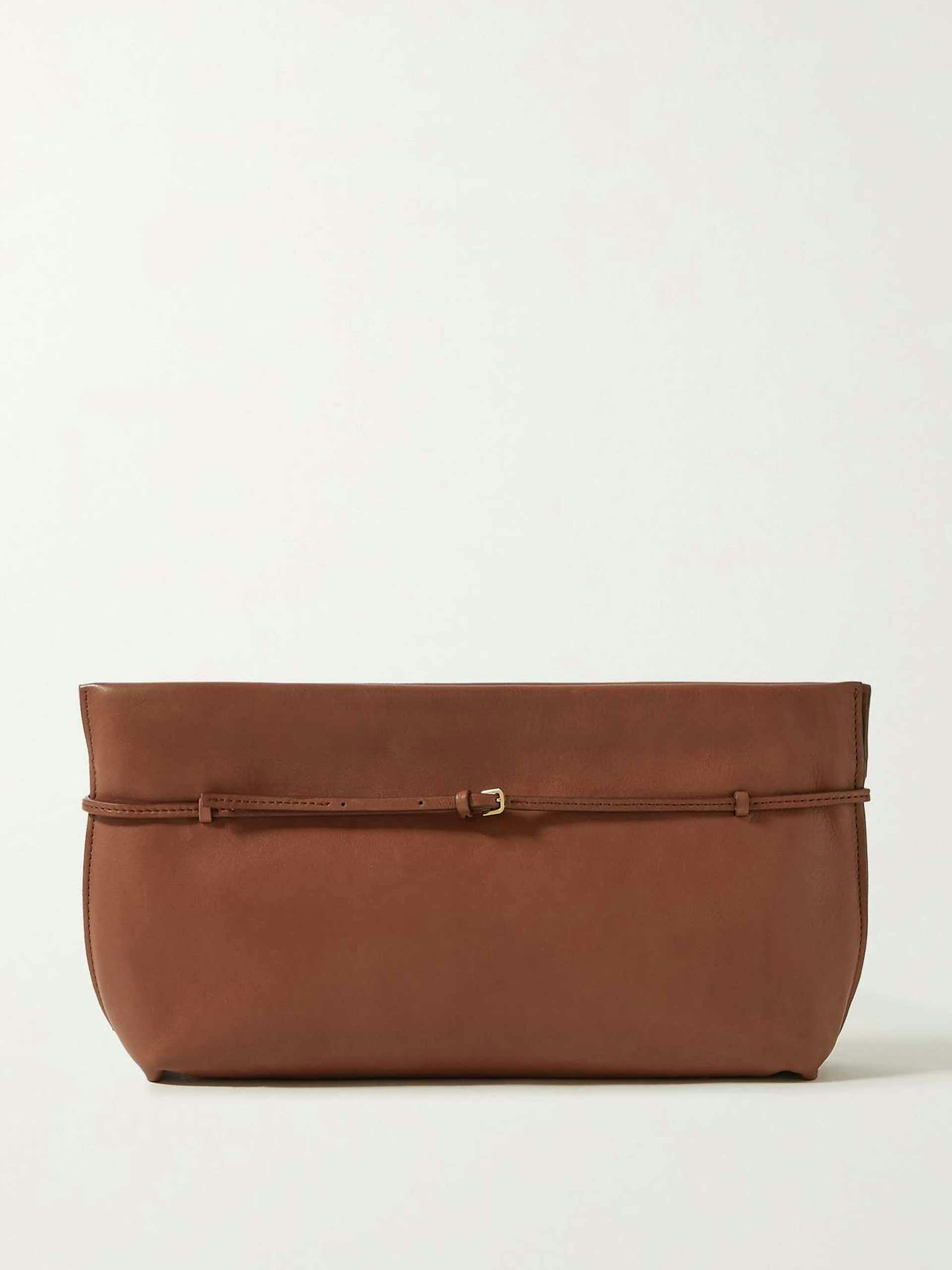 Brown leather clutch