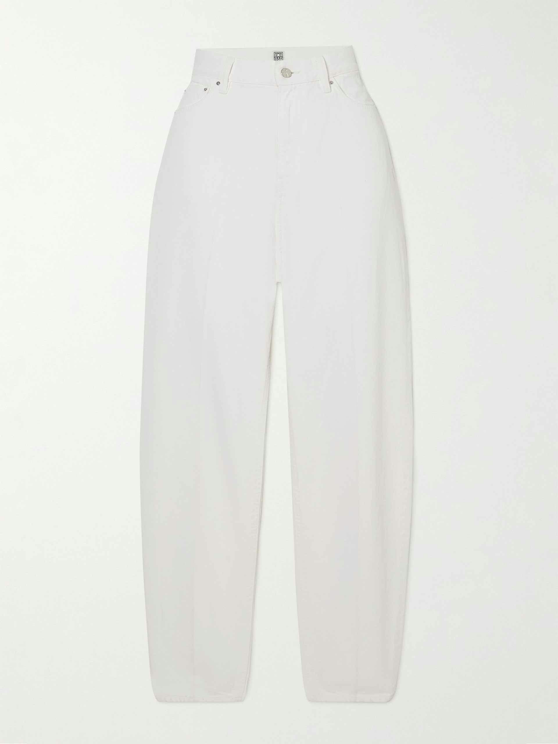 White high-rise tapered jeans