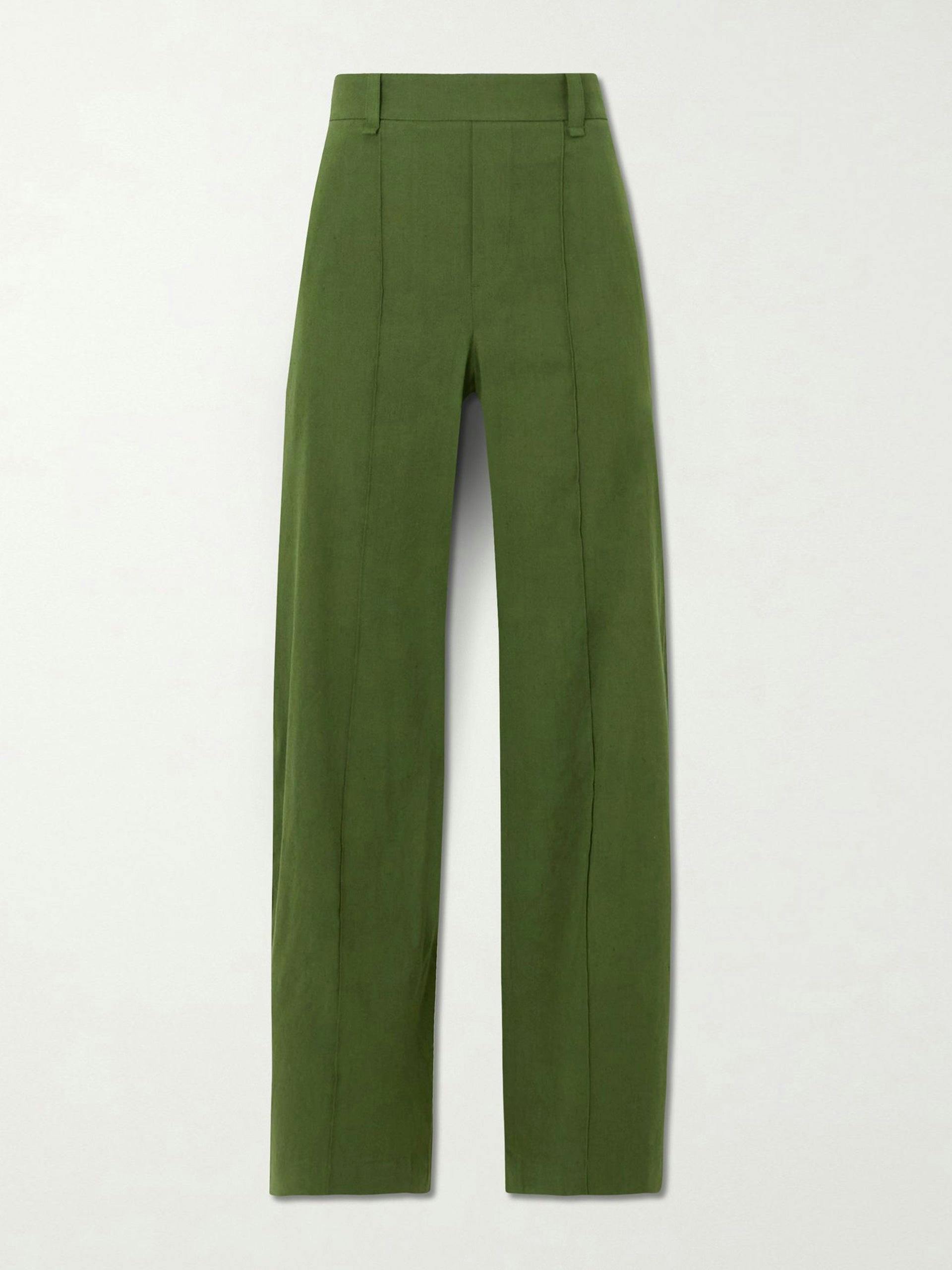 Linen-blend straight leg trousers