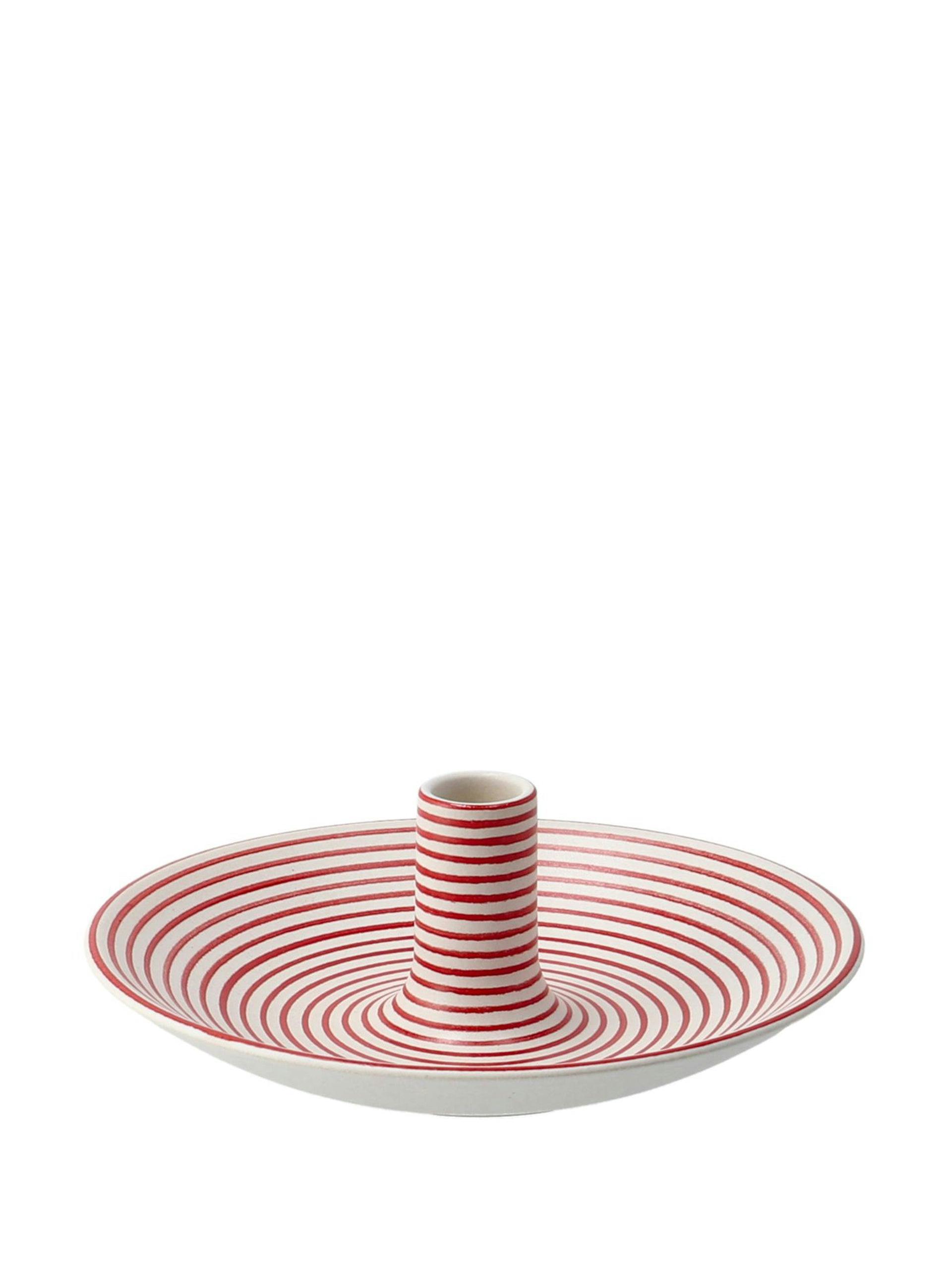 Handmade striped ceramic candle holder
