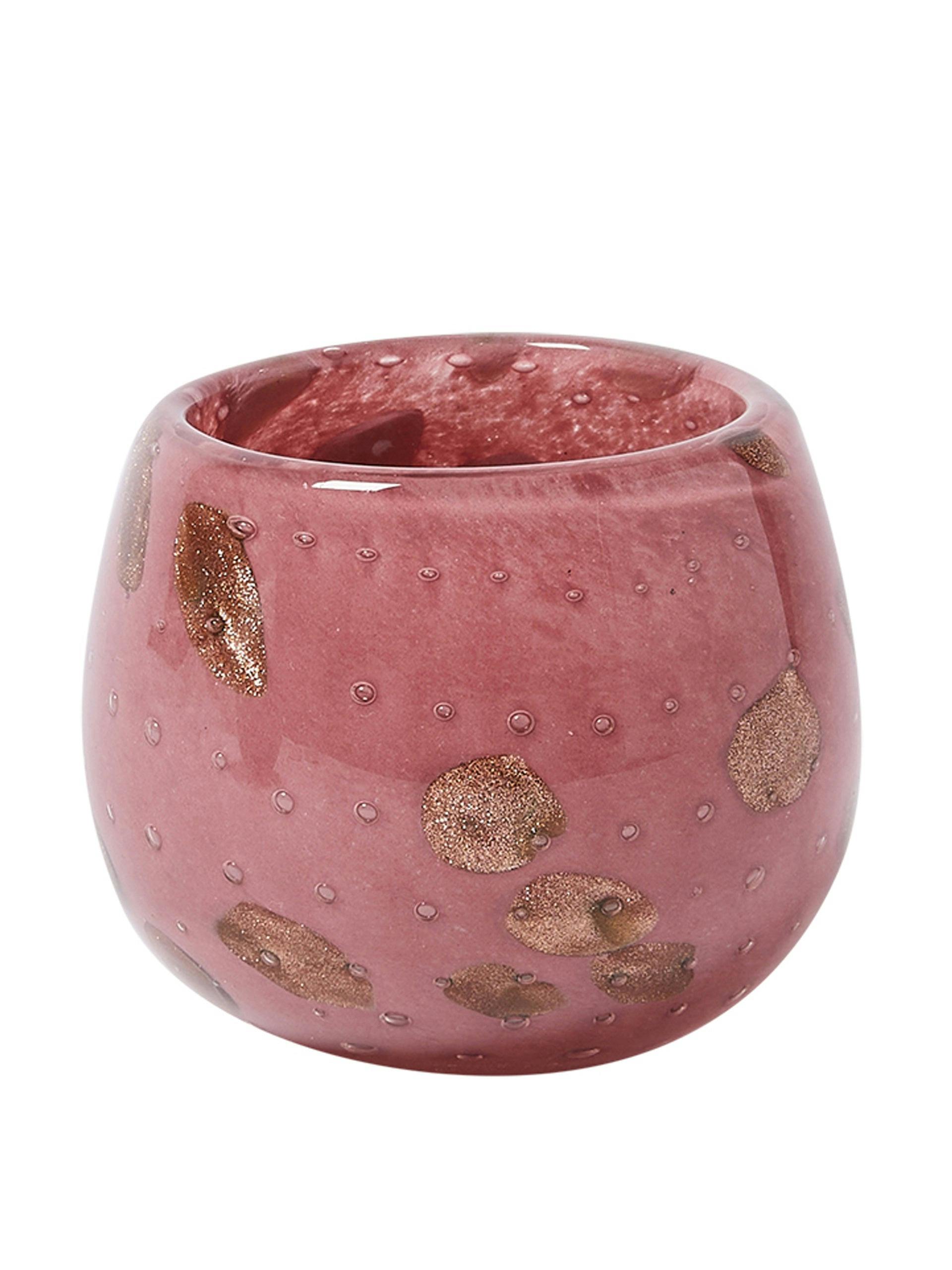 Flecked pink metallic glass tealight holder