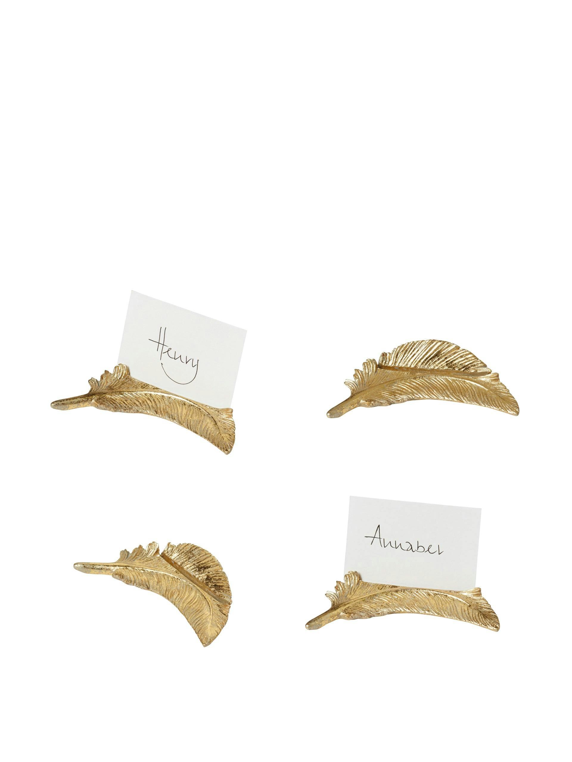 Gold-tone feather name labels (set of 4)
