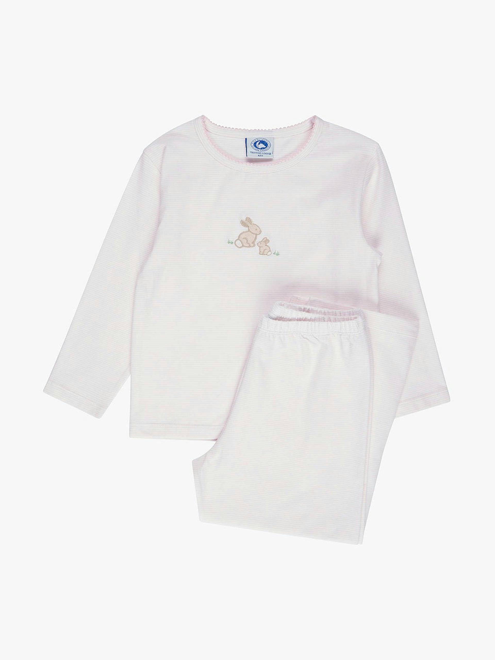 Stripy pink bunny embroidered girls pyjamas