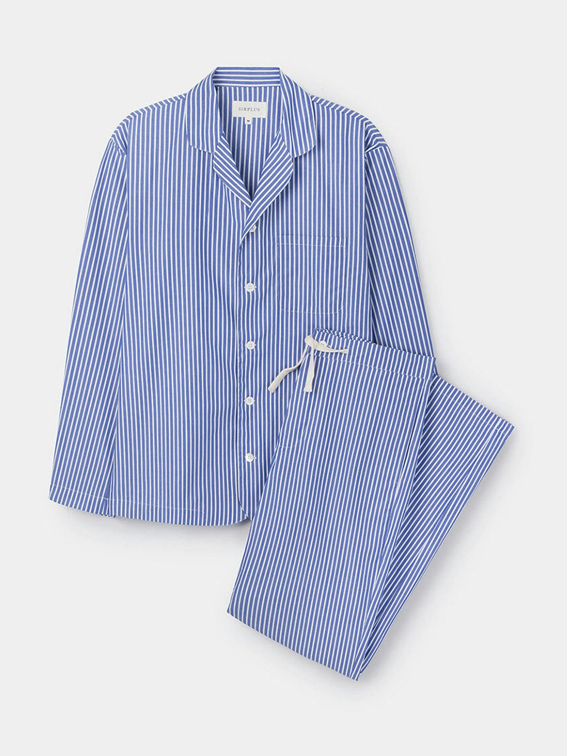 Blue and white striped cotton pyjamas
