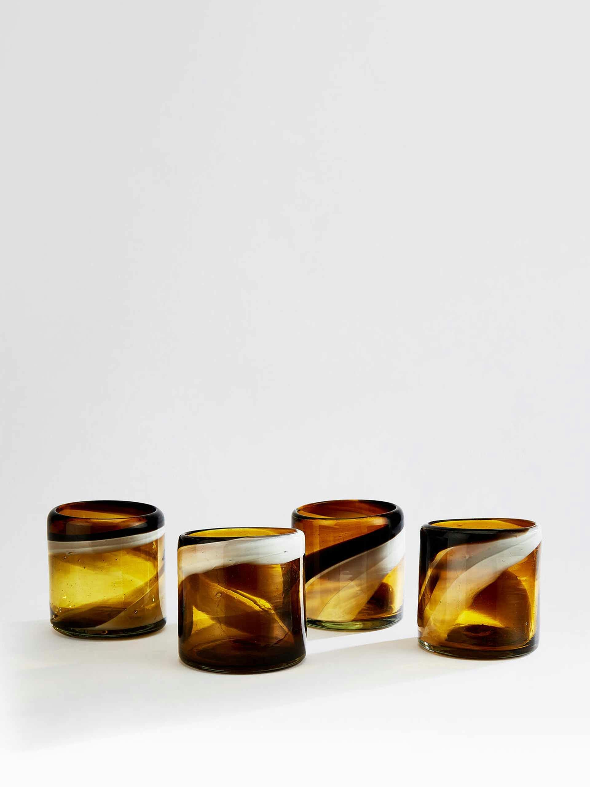 Brown and white swirl glass tumblers ( set of 4 )