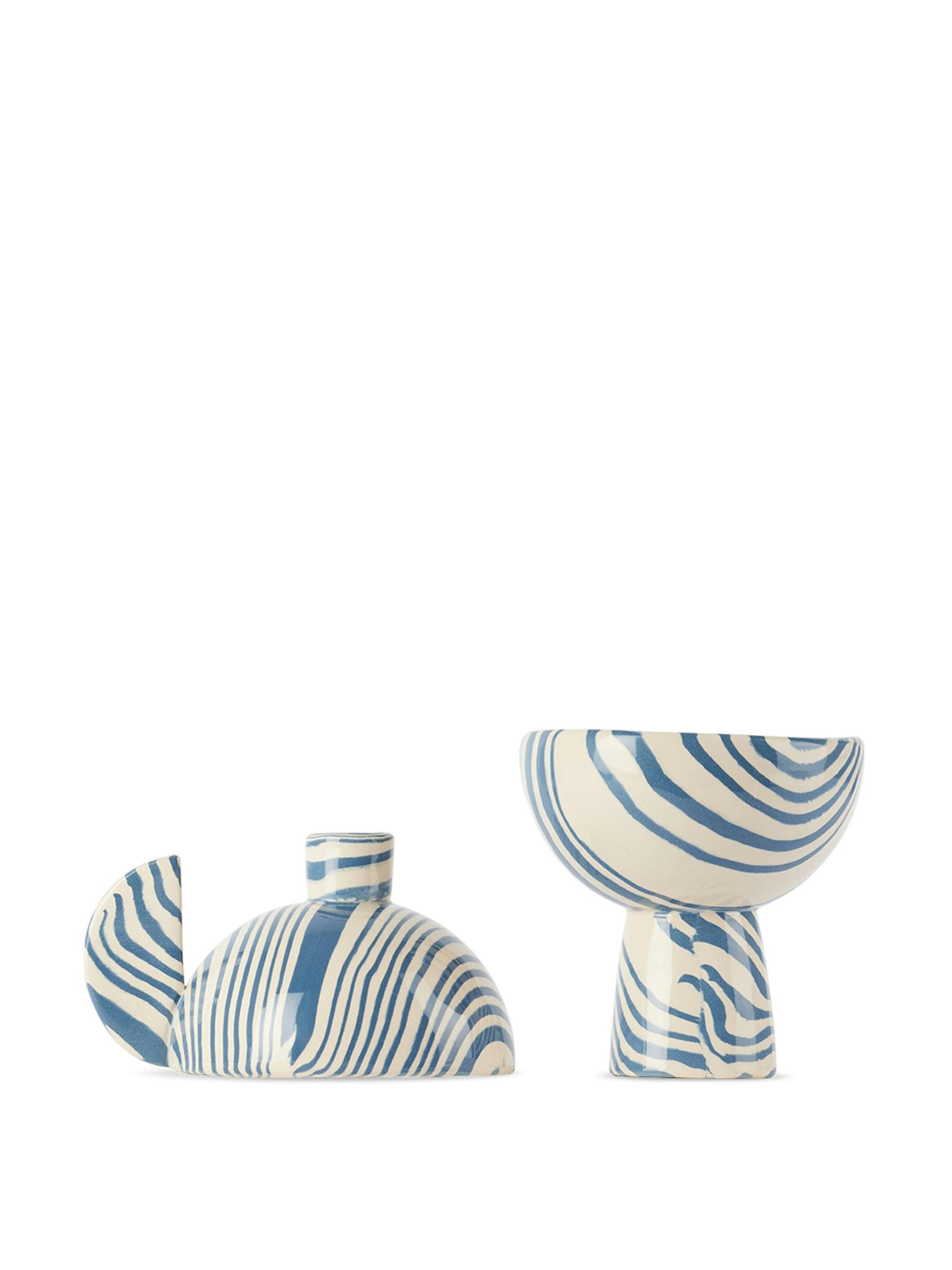 Blue & White abstract candle holders (set of 2)