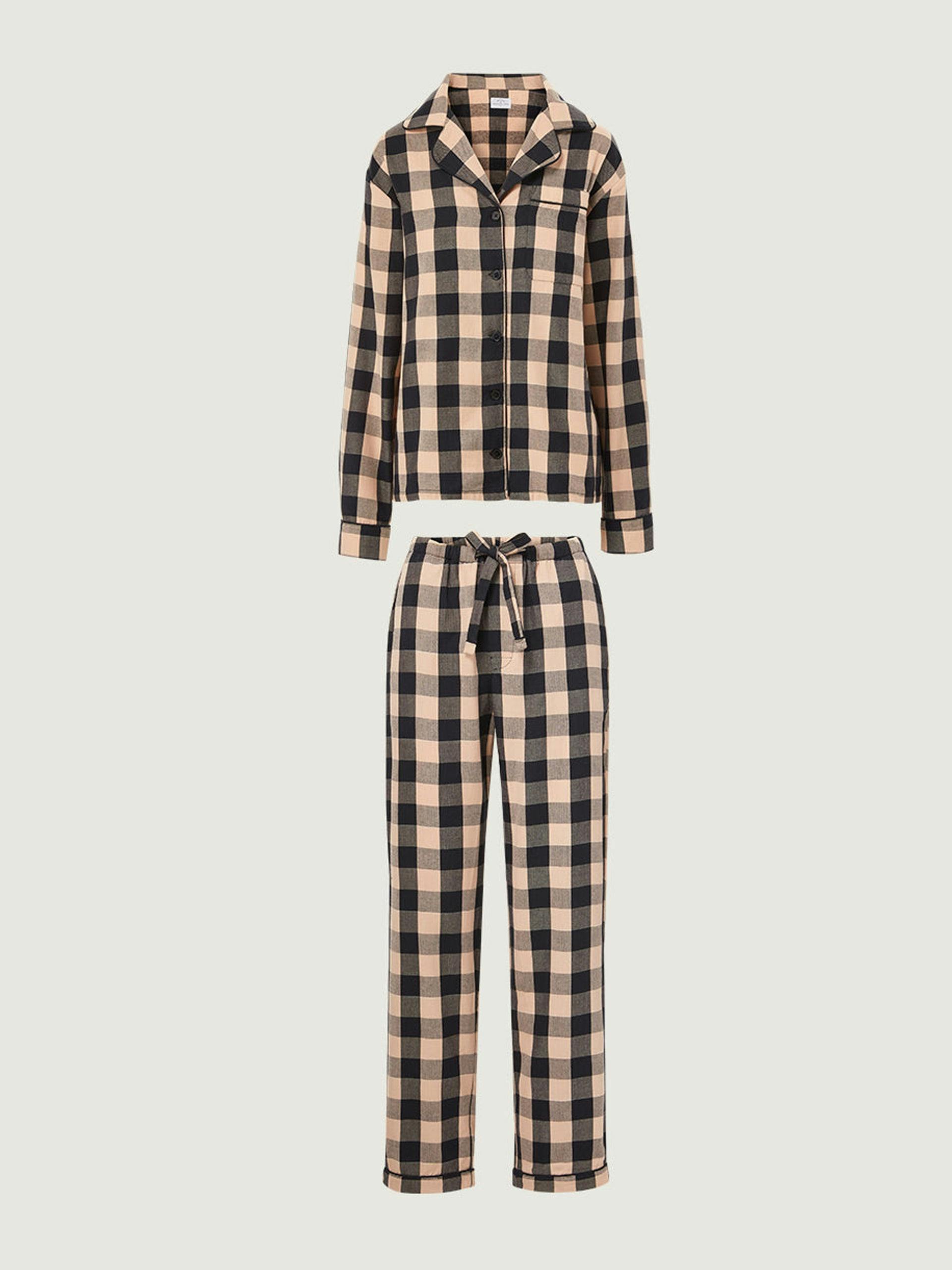 Beige and black checkered pyjama set