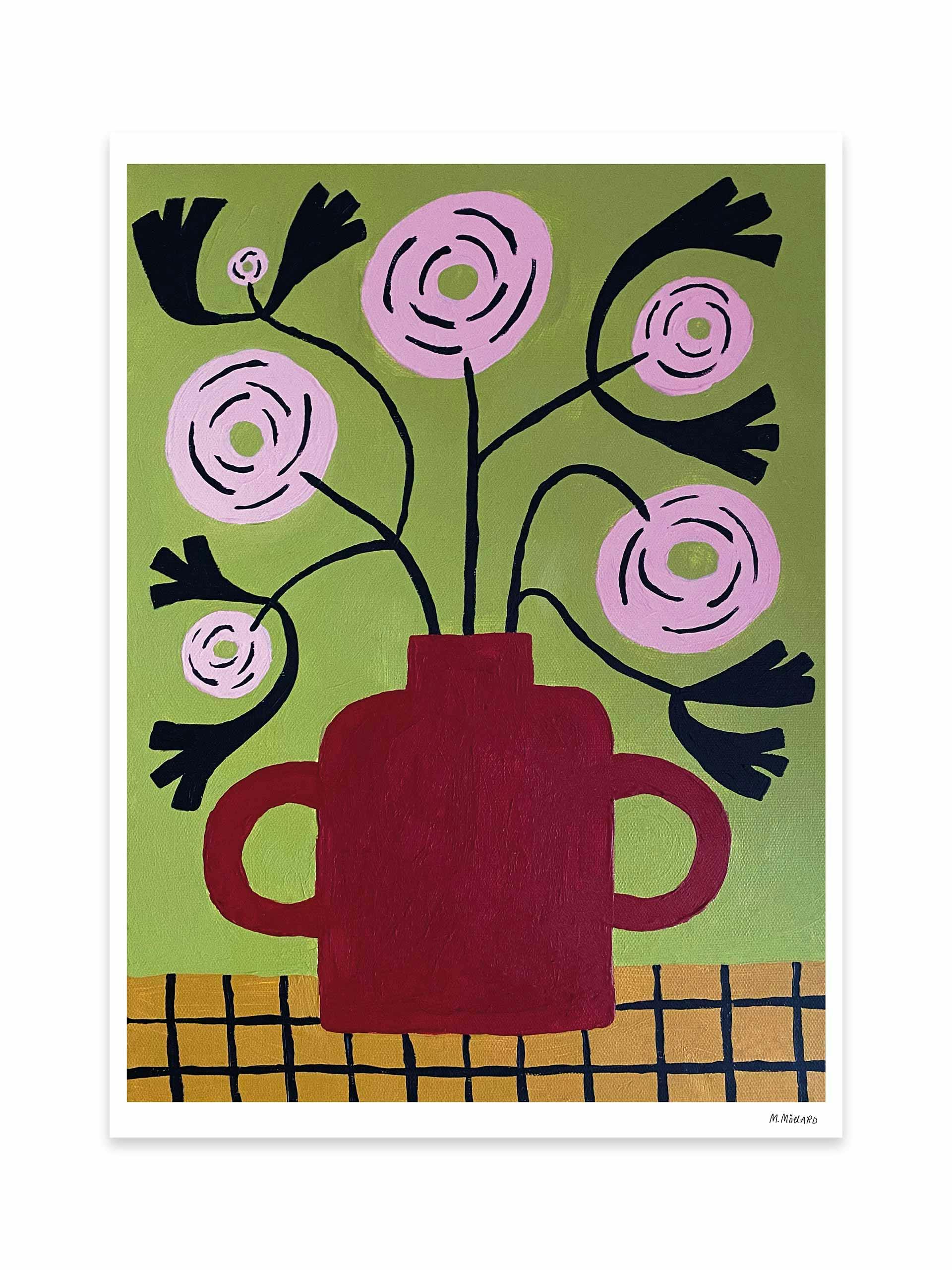 Pink ranunculus in brown vase